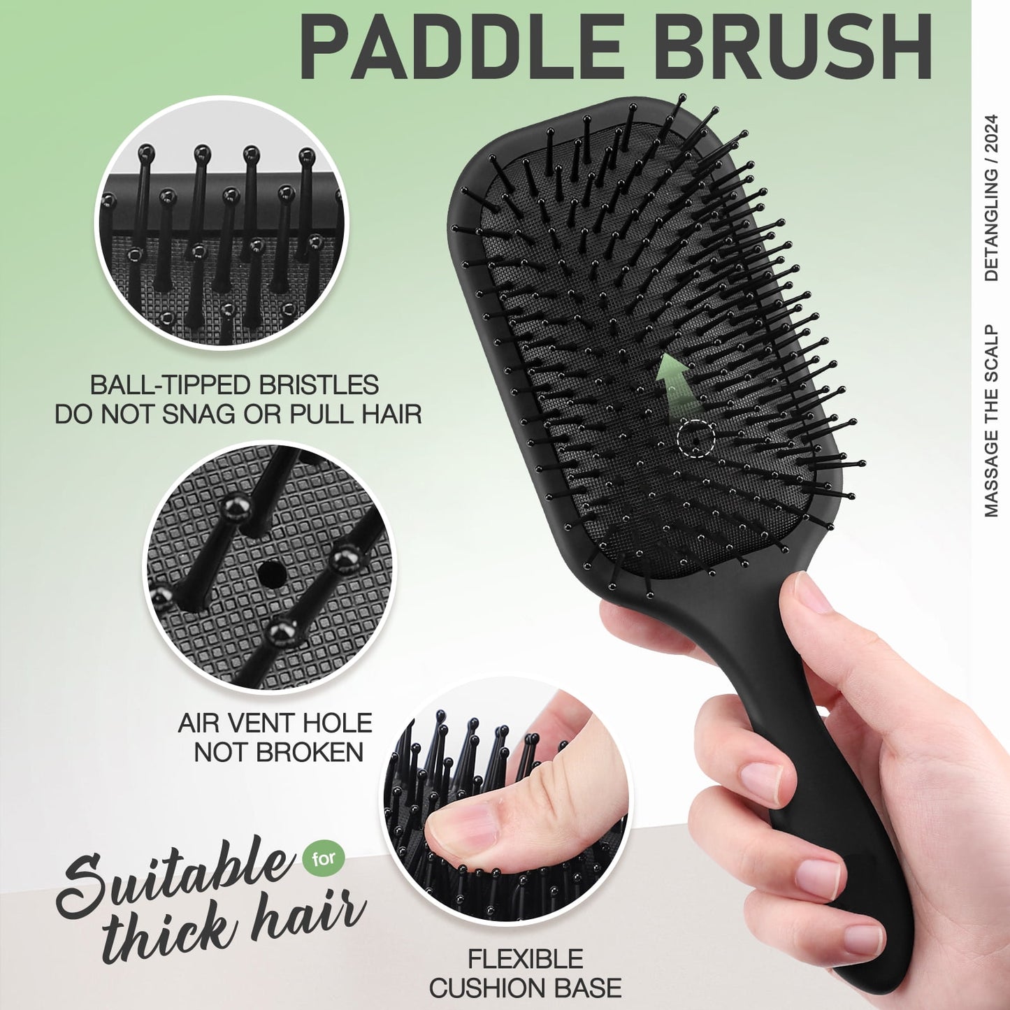 Livhil 4Pcs Paddle Hair Brush Set, Black Hair Brush for Women and Men, Detangling Brush for Curly Hair Long Thick, Hairbrush Great On Wet or Dry, No More Tangle