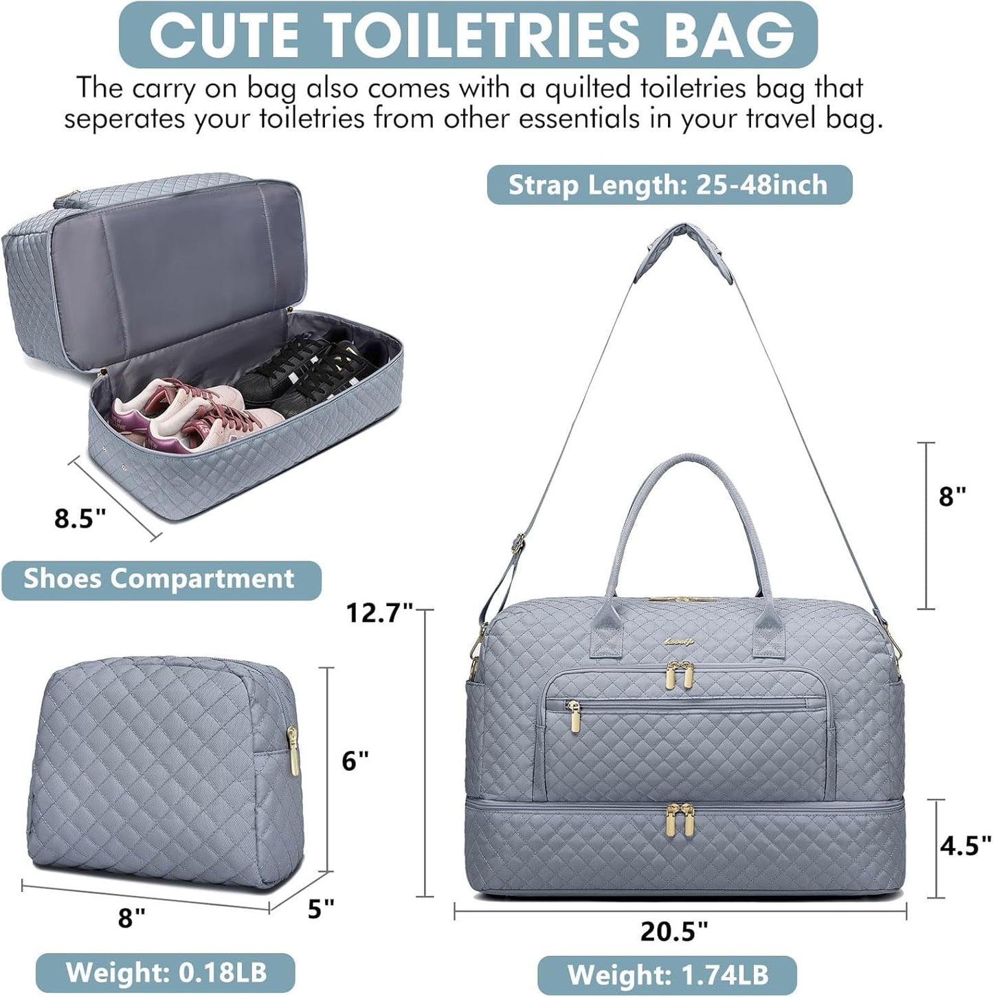 Livhil 2Pcs Large Women Travel Duffle Bag, Carry on Overnight Bag for Women Gym Bag with Shoe Compartment Weekender Travel Bag for Business Trips Sport Hospital