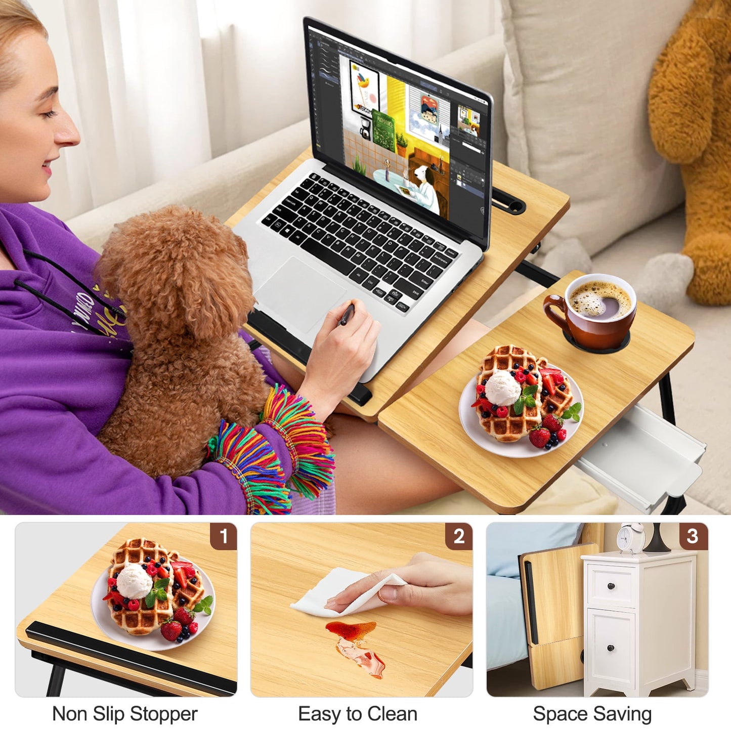 Livhil Lap Desk- Fits up to 15.6 Inch Laptop Desk, Foldable Bed Tray Breakfast Table with 5 Angles Tilting Top
