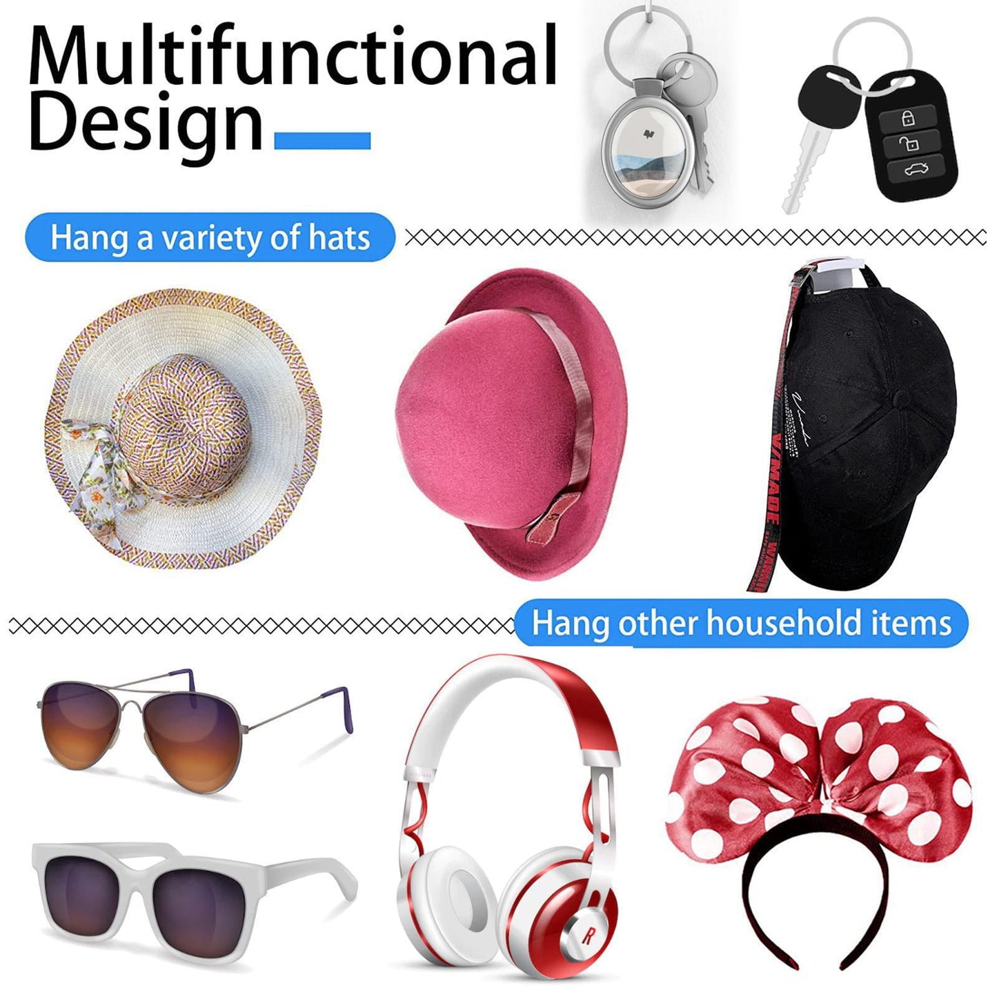 Livhil 20 Pack Minimalist Baseball Hat Rack, Adhesive Hat Hooks Strong Hold Hat Organizer for Wall, Hat Hanger Hang Household Items