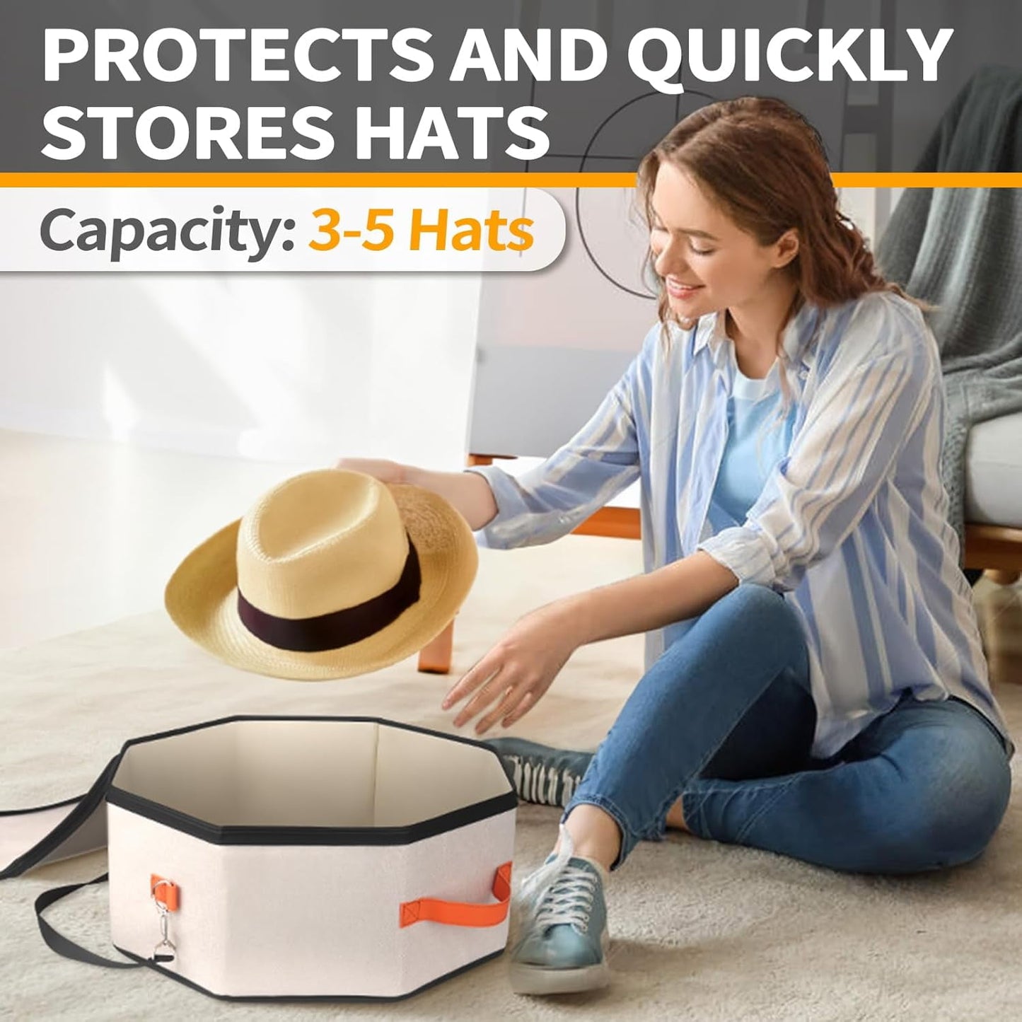Livhil Hat Storage Box for Women & Men, Hat Boxes with 1 Door Hook Cowboy Hat Box for Travel
