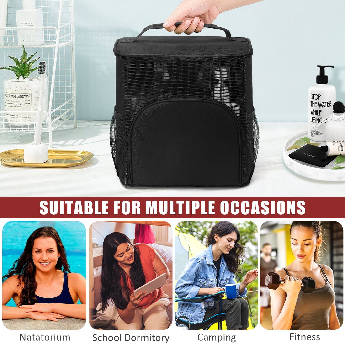 Livhil Shower Bag for College Dorm, Hanging Portable Mesh Gym Shower Caddy Toiletry Bag