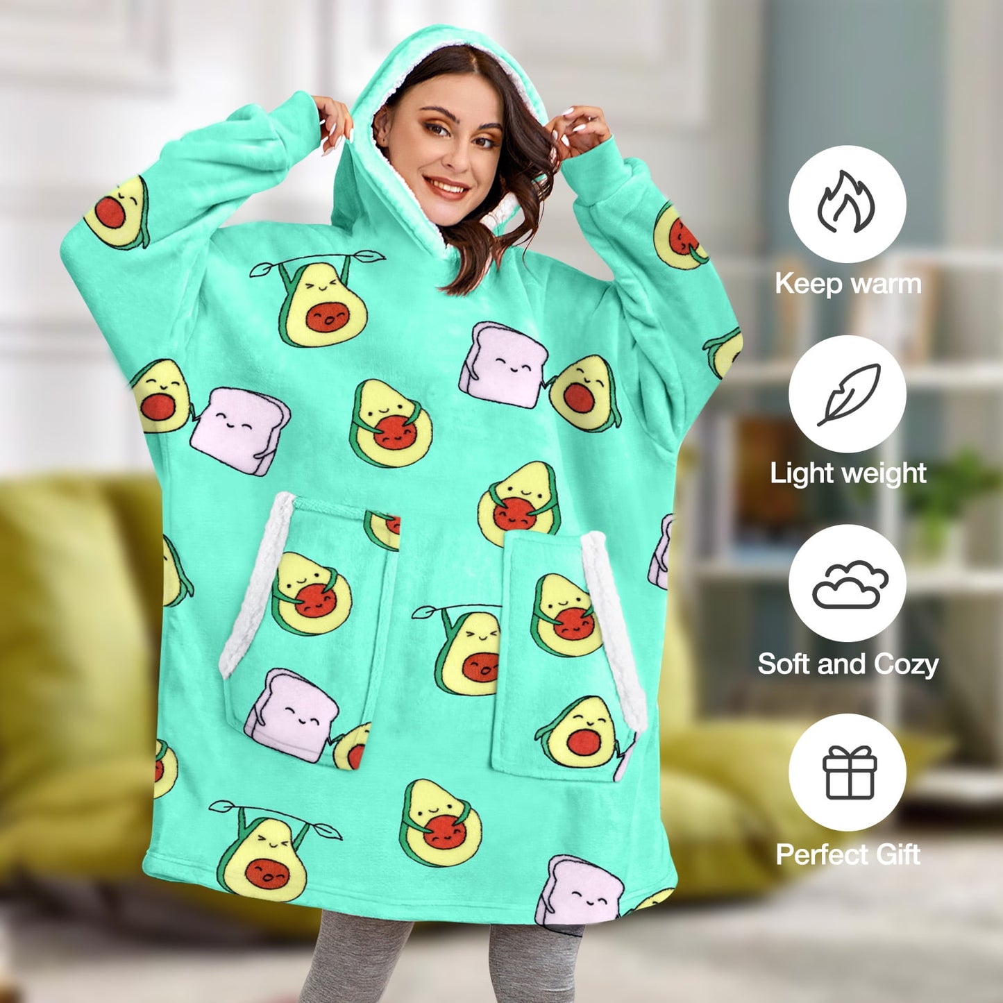 Livhil Wearable Blanket Hoodie Sweater, Blanket Sweatshirt with Sleeves Blanket Hoodies for Women Girls and Kids, Plush Hoodie Blanket