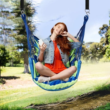 Hammock Chair Hanging Rope Hammock Swing Chair, Max 300 lbs Portable Hanging Hammock Chair