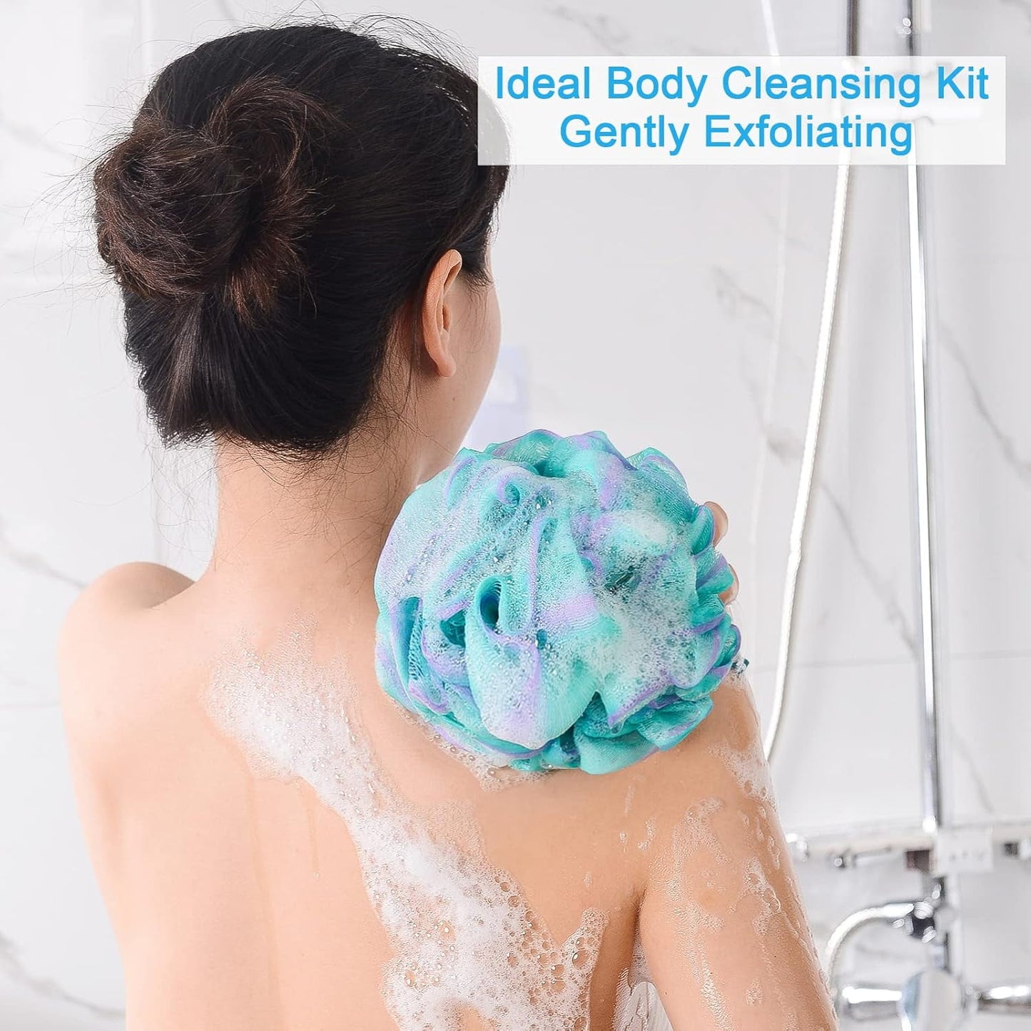 Livhil 4pcs Shower Loofah Sponge, Exfoliating Body Scrubber Bath Sponge for Women and Men, Loofa Shower Sponge