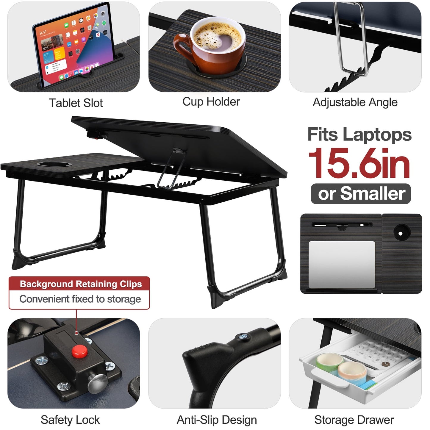 Livhil Lap Desk- Fits up to 15.6 Inch Laptop Desk, Foldable Bed Tray Breakfast Table with 5 Angles Tilting Top