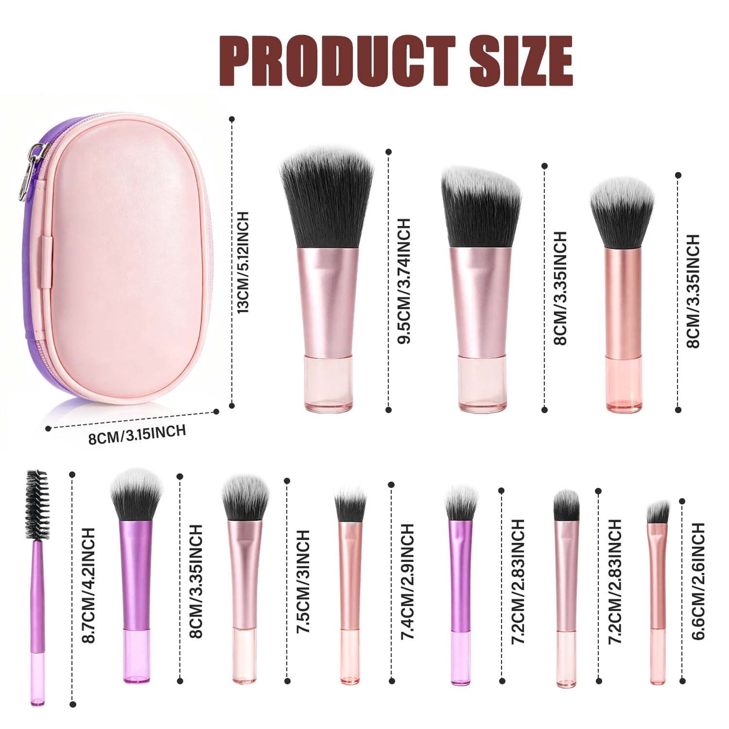 Livhil 10pcs Portable Travel Makeup Brush Set, Function Mini Makeup Brushes with Pouch