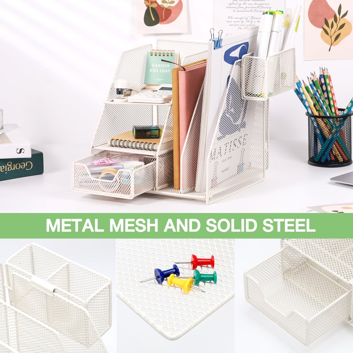 Livhil Desk Organizer Office Accessories, Workspace Rose Gold Desktop Organizer, File Organizer for Desk Drawer Organizer