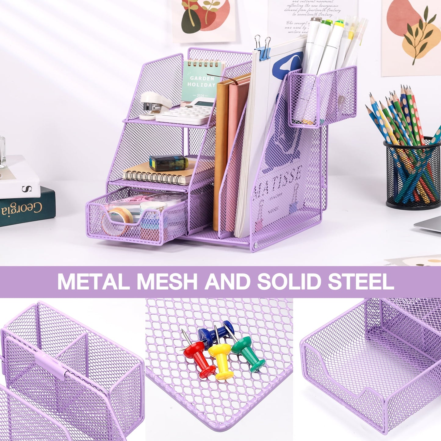 Livhil Desk Organizer Office Accessories, Workspace Rose Gold Desktop Organizer, File Organizer for Desk Drawer Organizer