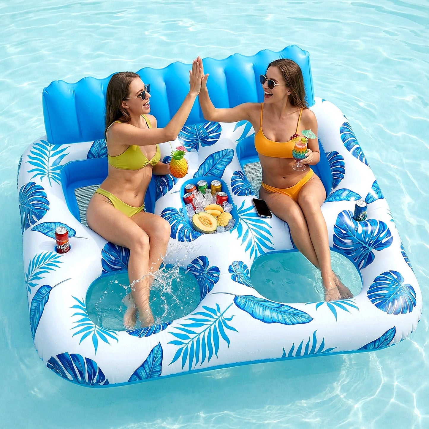 Livhil Inflatable Pool Float, 2 Person Pool Floats for Adults, Double Inflatable Lounger Pool Raft with Backrest & Cup Holders, Summer Water Fun for Pool Beach Lake