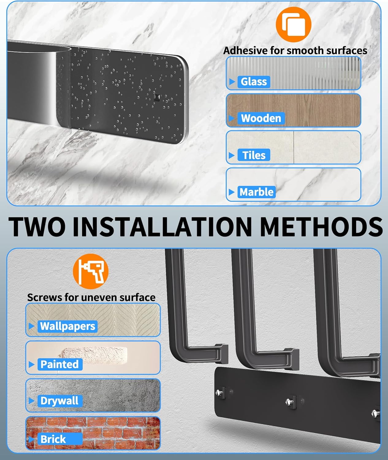 Livhil Hat Rack 2 Packs, Removable Long Row Hat Hooks for Wall, 2 Mounting Options Baseball Hat Organizer Holds 30 Hats