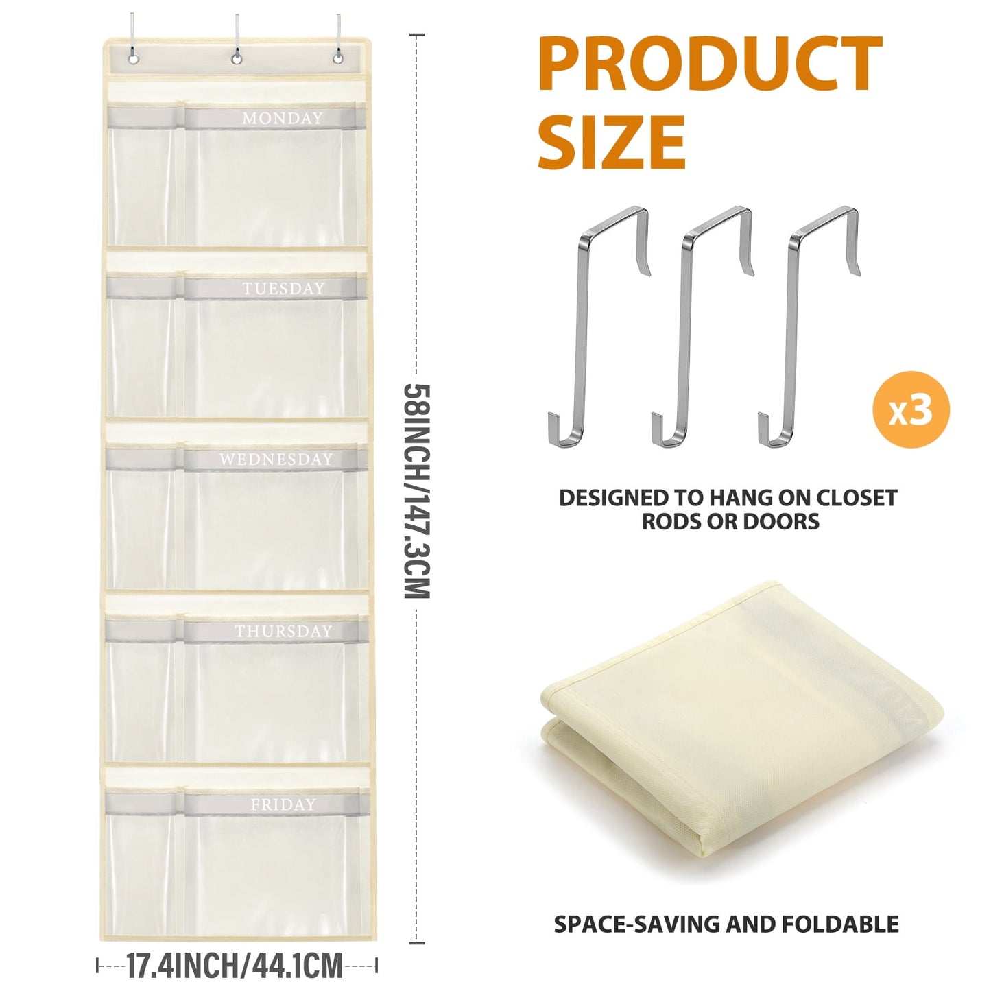 Livhil Hanging Closet Organizer, Weekly Clothes Organizer with Days of the Week Pockets