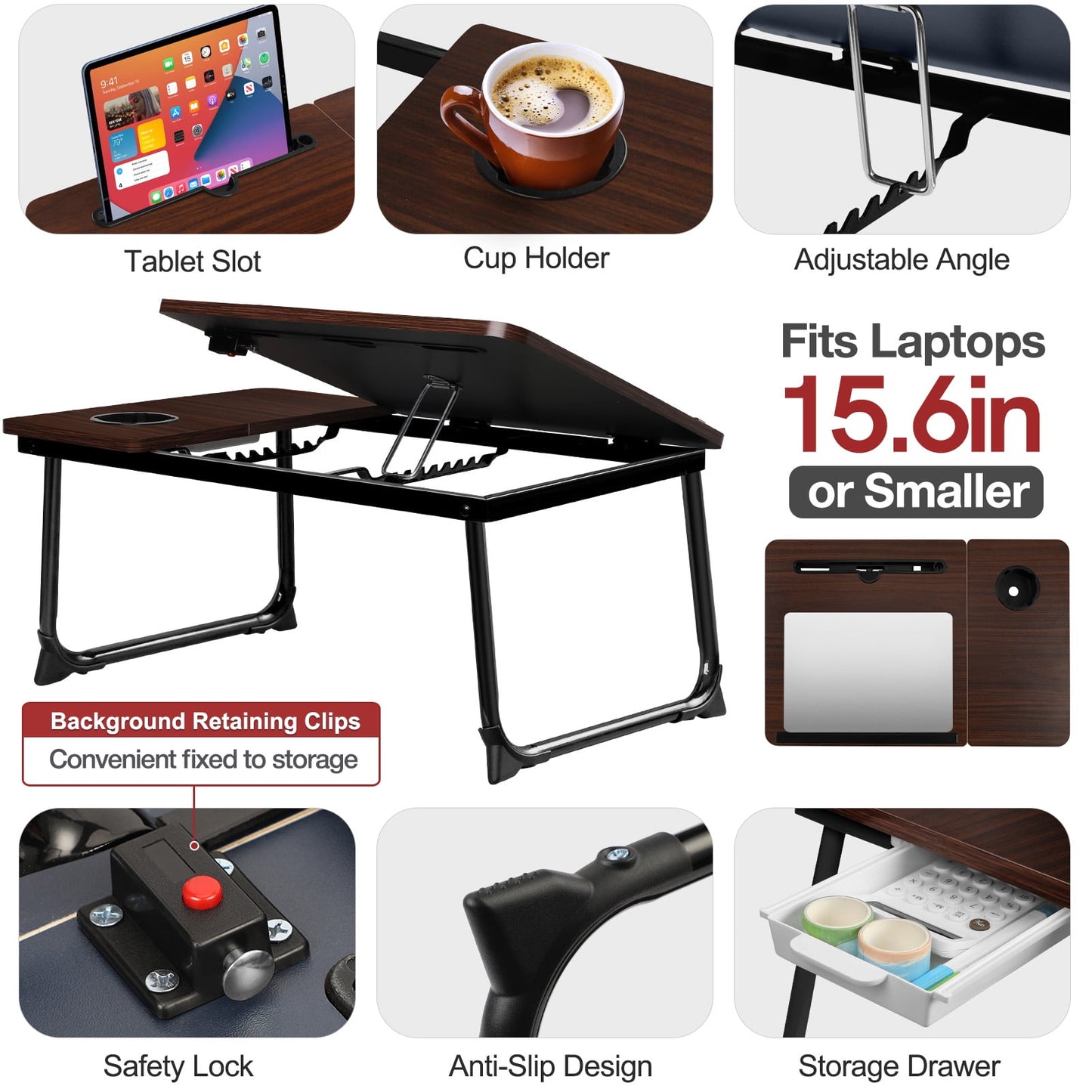 Livhil Lap Desk- Fits up to 15.6 Inch Laptop Desk, Foldable Bed Tray Breakfast Table with 5 Angles Tilting Top