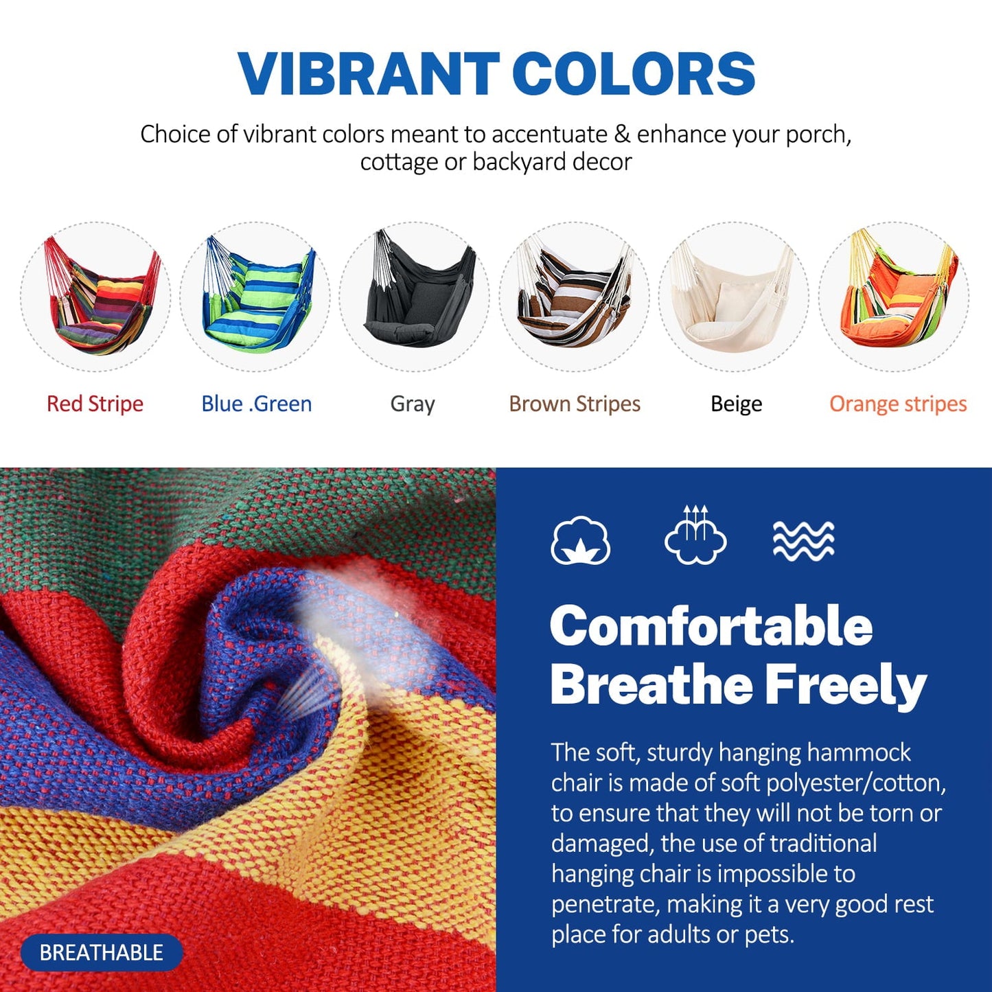 Hammock Chair Hanging Rope Hammock Swing Chair, Max 300 lbs Portable Hanging Hammock Chair