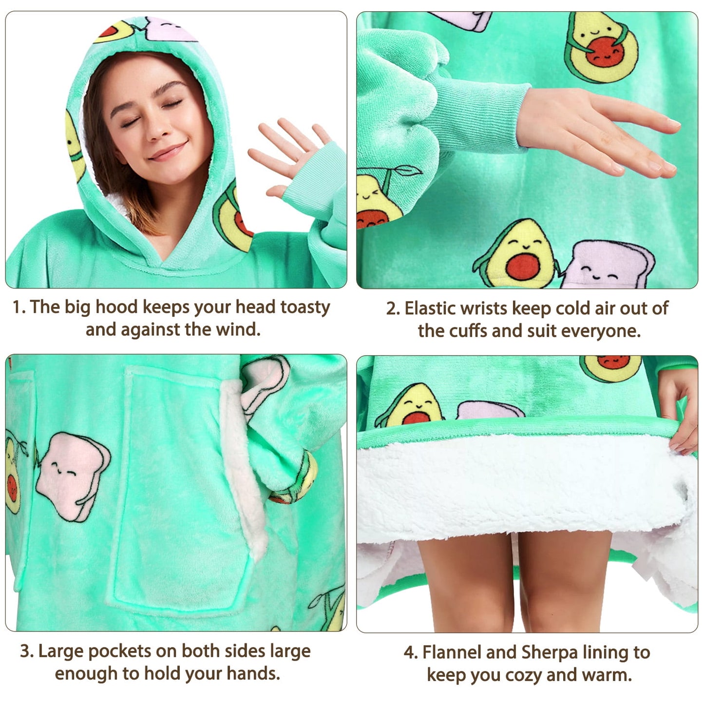 Livhil Wearable Blanket Hoodie Sweater, Blanket Sweatshirt with Sleeves Blanket Hoodies for Women Girls and Kids, Plush Hoodie Blanket