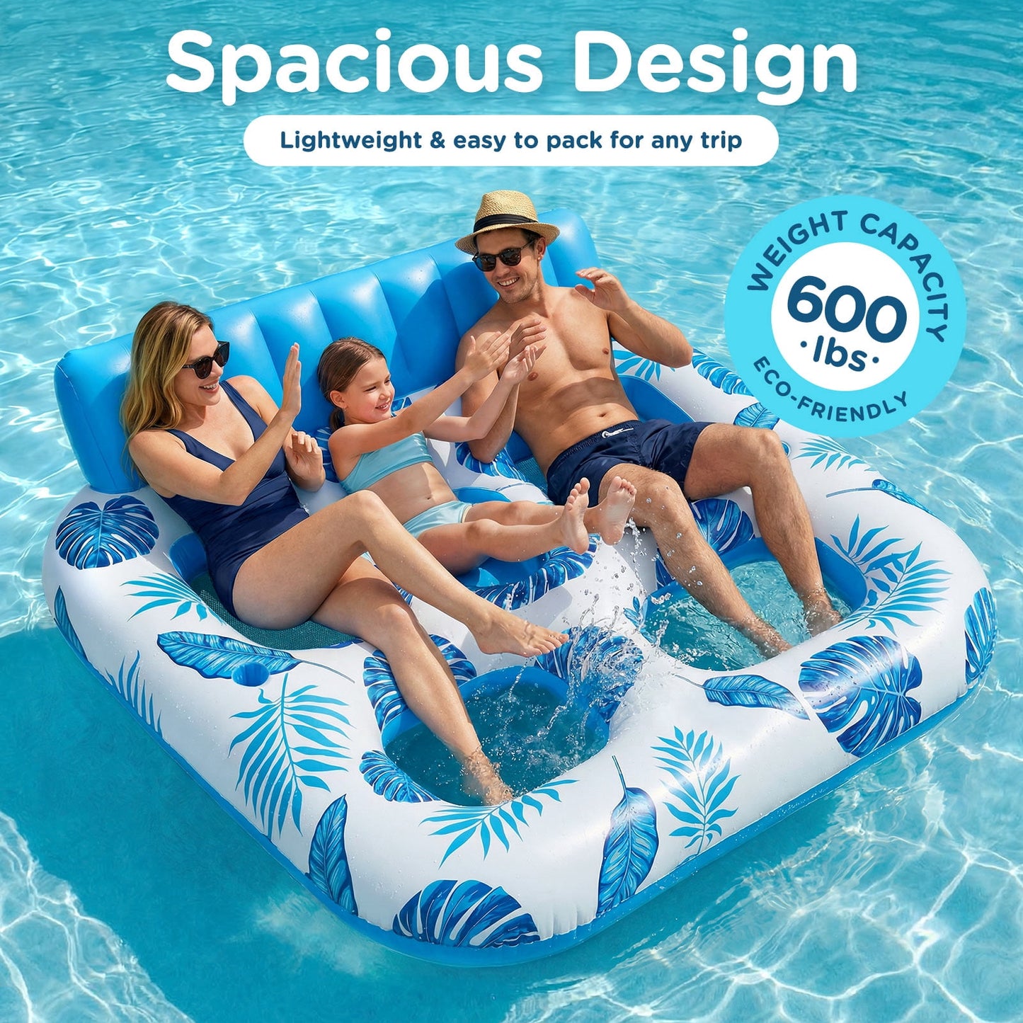 Livhil Inflatable Pool Float, 2 Person Pool Floats for Adults, Double Inflatable Lounger Pool Raft with Backrest & Cup Holders, Summer Water Fun for Pool Beach Lake