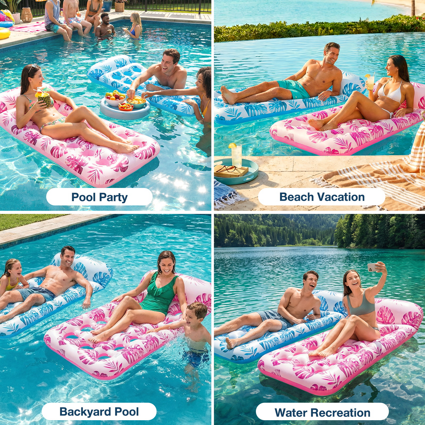 Livhil Inflatable Pool Floats Adult, Large Pool Float , Pool Lounger with Headrest, Pool Rafts, Tanning Pool for Swimming Pool Party
