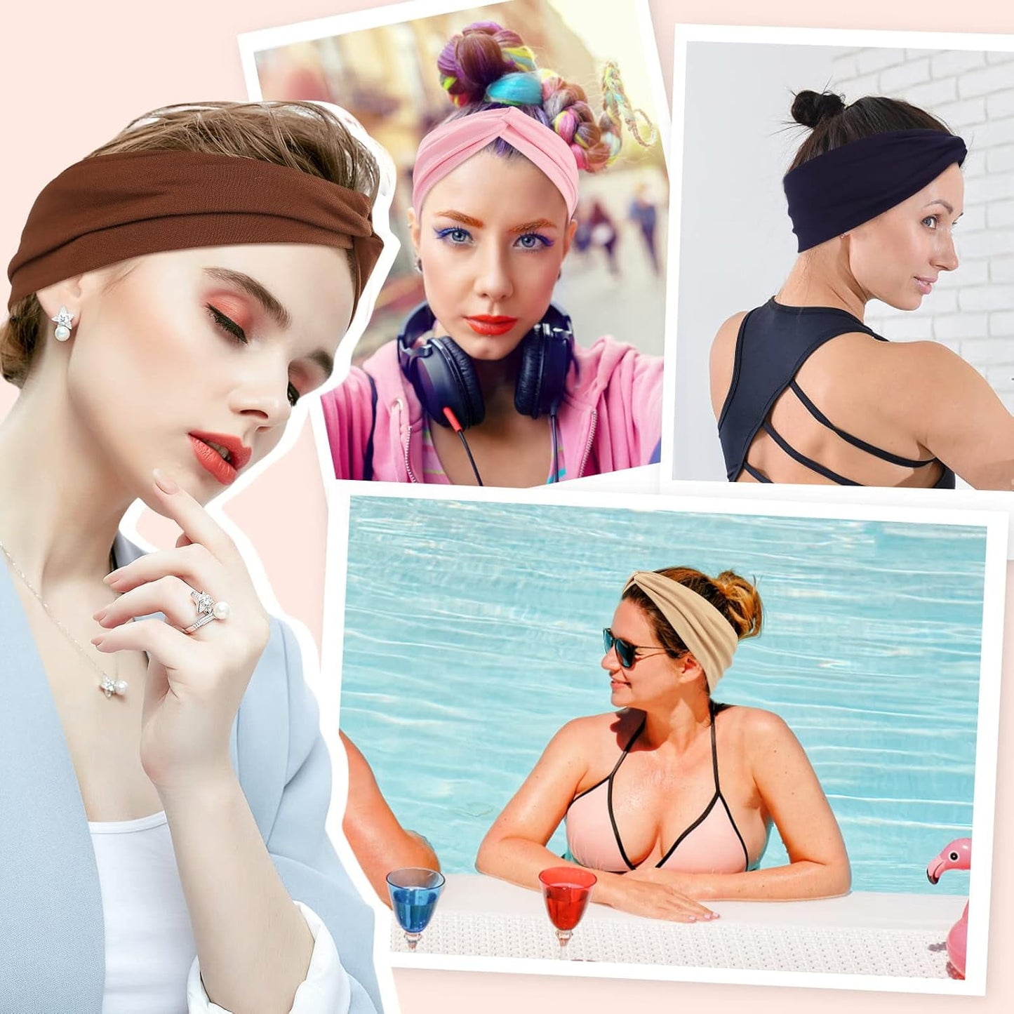 Livhil 12Pcs Stretchy Headbands for Women,Ventilate and Anti-slip Sport Headband, Fashionable Twist-style Head Wraps