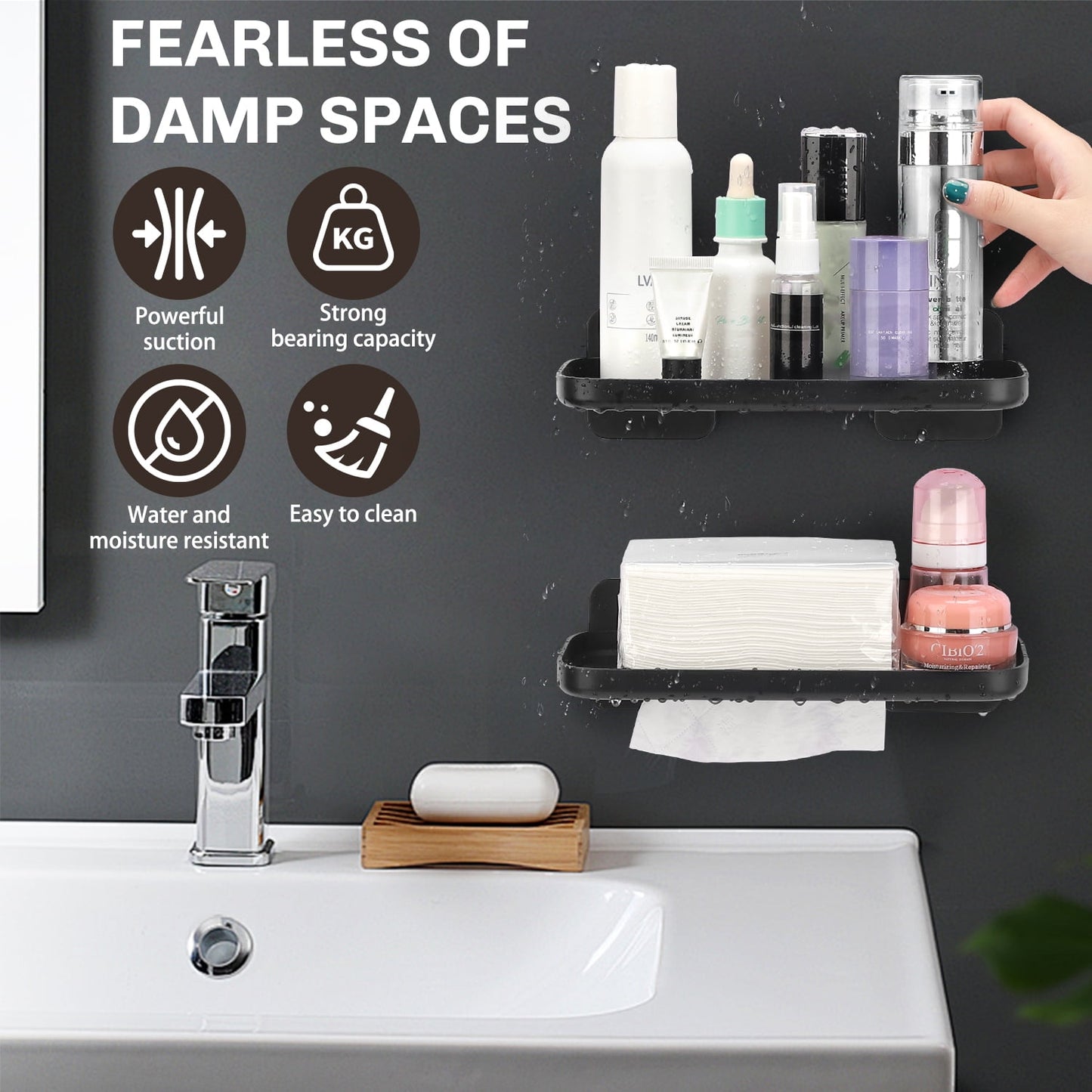 Livhil Adhesive Shower Caddy, Plastic No-Drill Bathroom Caddy, Bathroom organizer for Shower Kitchen