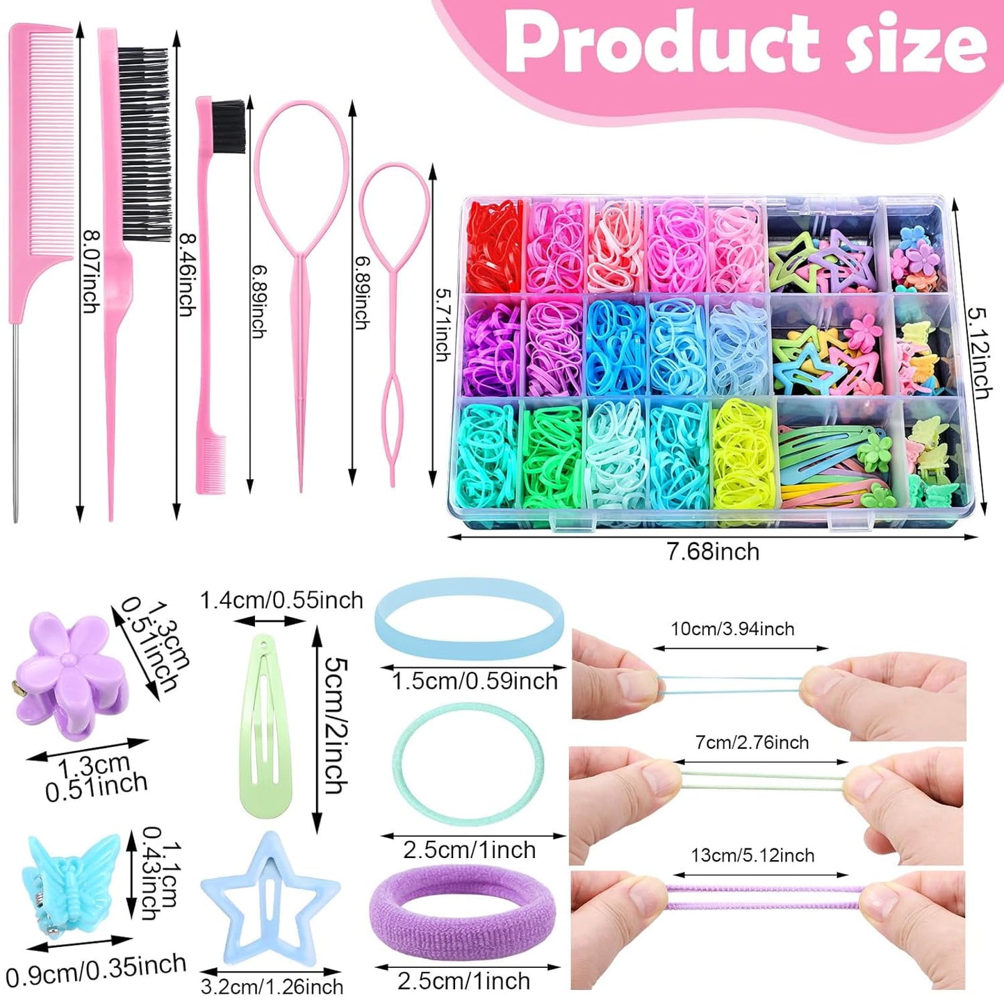 Livhil 24 Colors Hair Rubber Bands with Tail Hair Tools and Hair Clips, 1695 Pcs Elastic Small Hair Ties, Hair Accessories