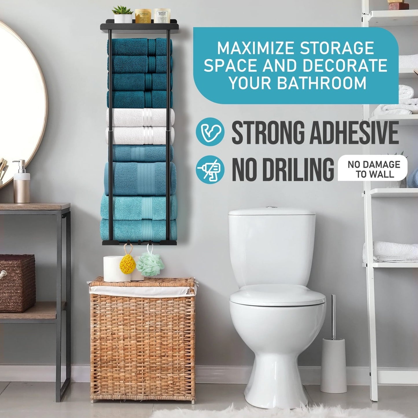 Livhil  Wall Towel Rack for Rolled Towels, New Upgrade Towel Racks for Bathroom Wall Mounted, Bathroom Bar Towel Storage