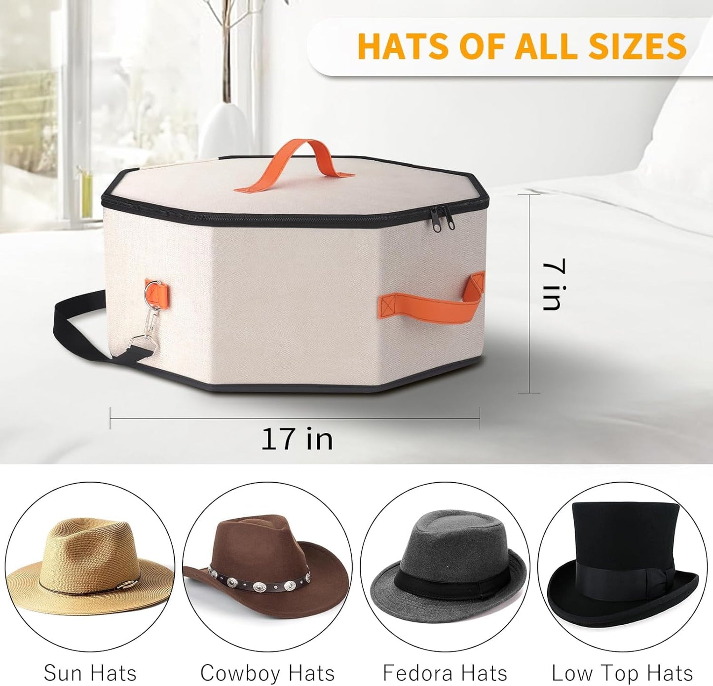Livhil Hat Storage Box for Women & Men, Hat Boxes with 1 Door Hook Cowboy Hat Box for Travel