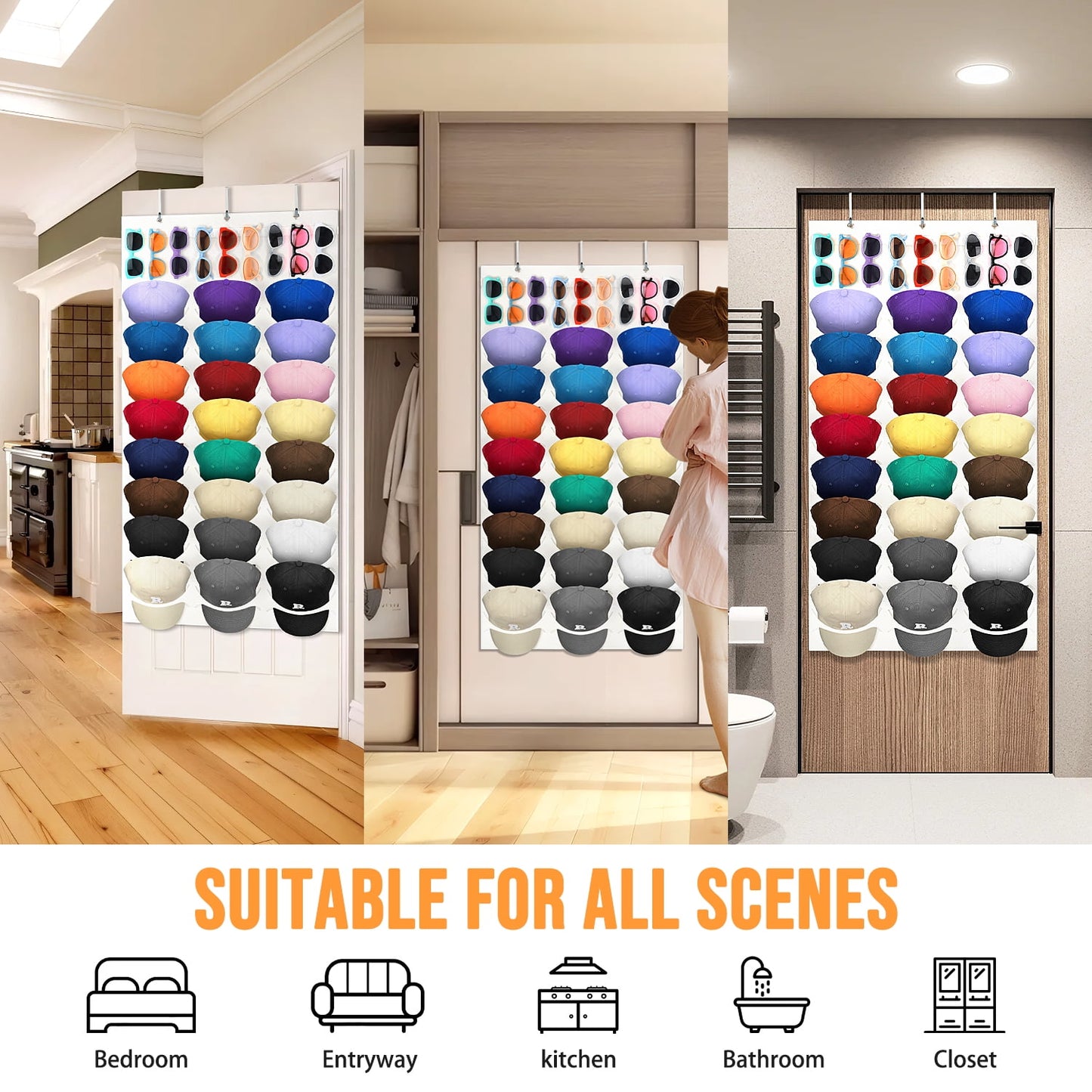 Livhil Over The Door Hat Organizer, Hat Storage for Baseball Cap with 24 Pockets, Visible Hat Holder for Hanging and Display Ball Cap Sunglass