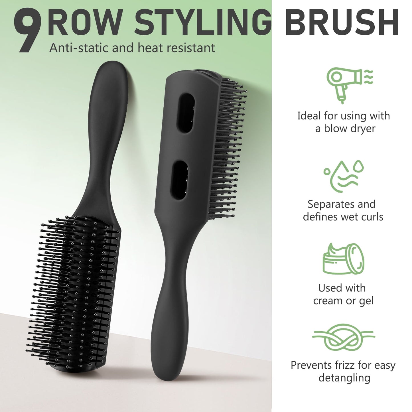 Livhil 4Pcs Paddle Hair Brush Set, Black Hair Brush for Women and Men, Detangling Brush for Curly Hair Long Thick, Hairbrush Great On Wet or Dry, No More Tangle