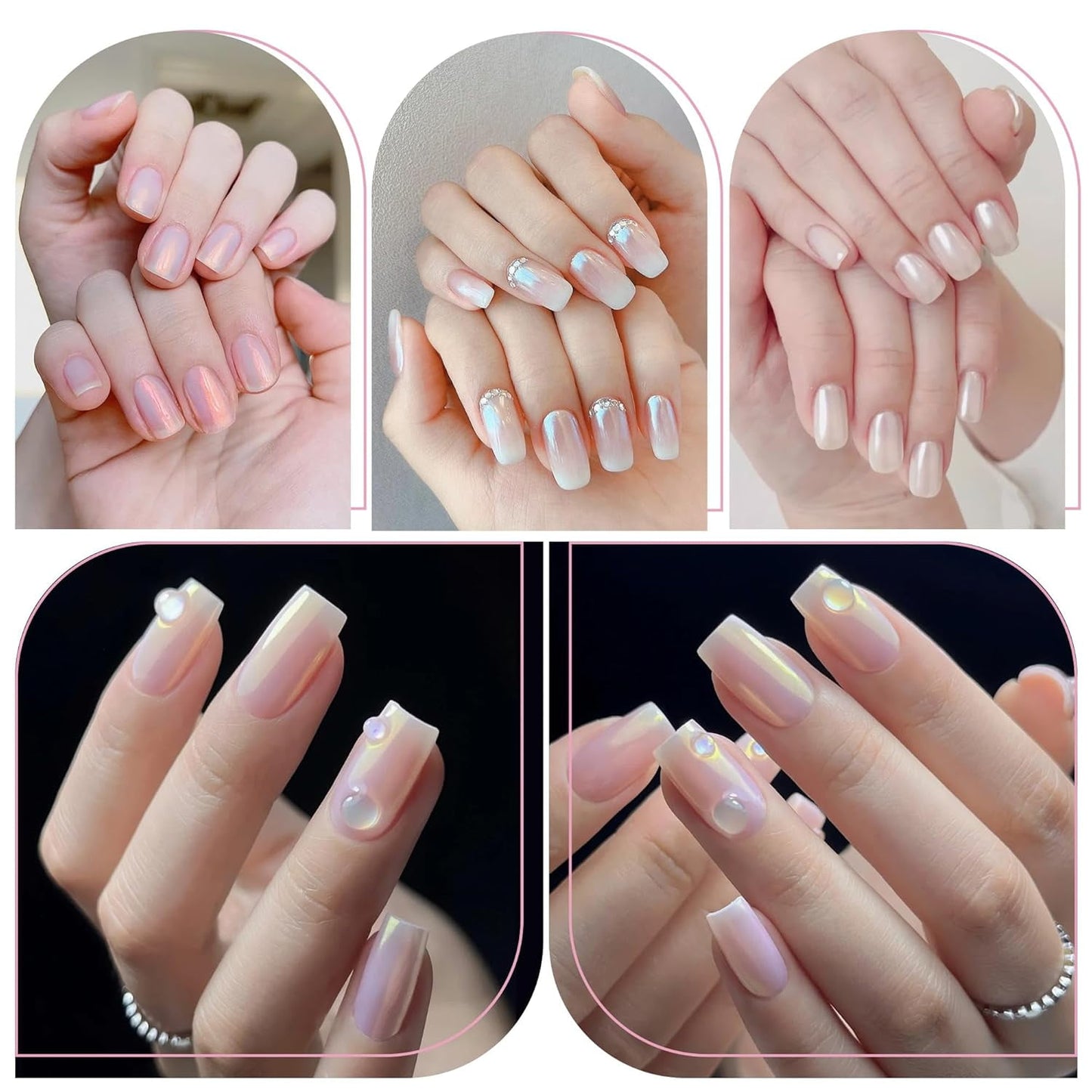 Livhil 8pcs Chrome Nail Powder, Mirror-effect Dip Powder Nail Kit, Pearl Chrome Nail Powder for Home DIY and Nail Salon