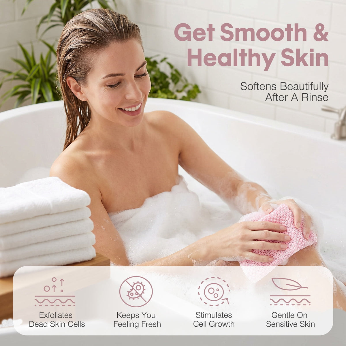 Livhil 2Pcs Exfoliating Shower Towel, Exfoliating Washcloth Stretchable Quick Dry, Exfoliating Towel for Body, Suitable for All Skin