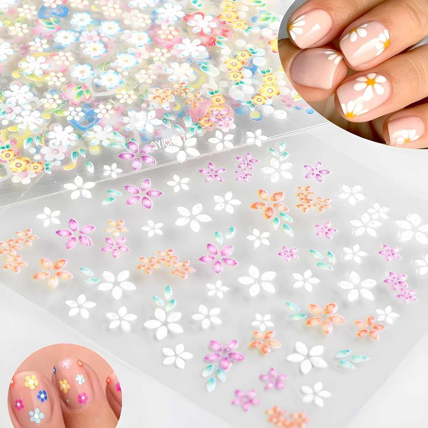 Livhil 30 Sheets Flower Nail Stickers Colorful Nail Decals Nail Stickers for Nail Art 3D Self Adhesive