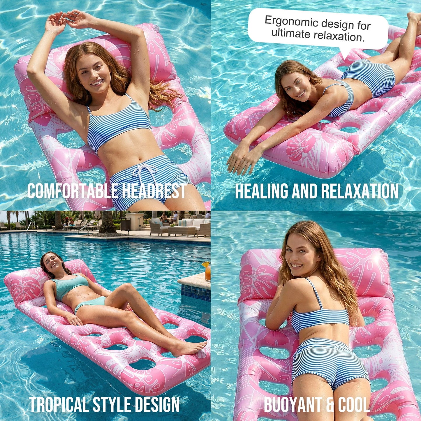 Livhil Inflatable Pool Floats Adult, Large Pool Float , Pool Lounger with Headrest, Pool Rafts, Tanning Pool for Swimming Pool Party