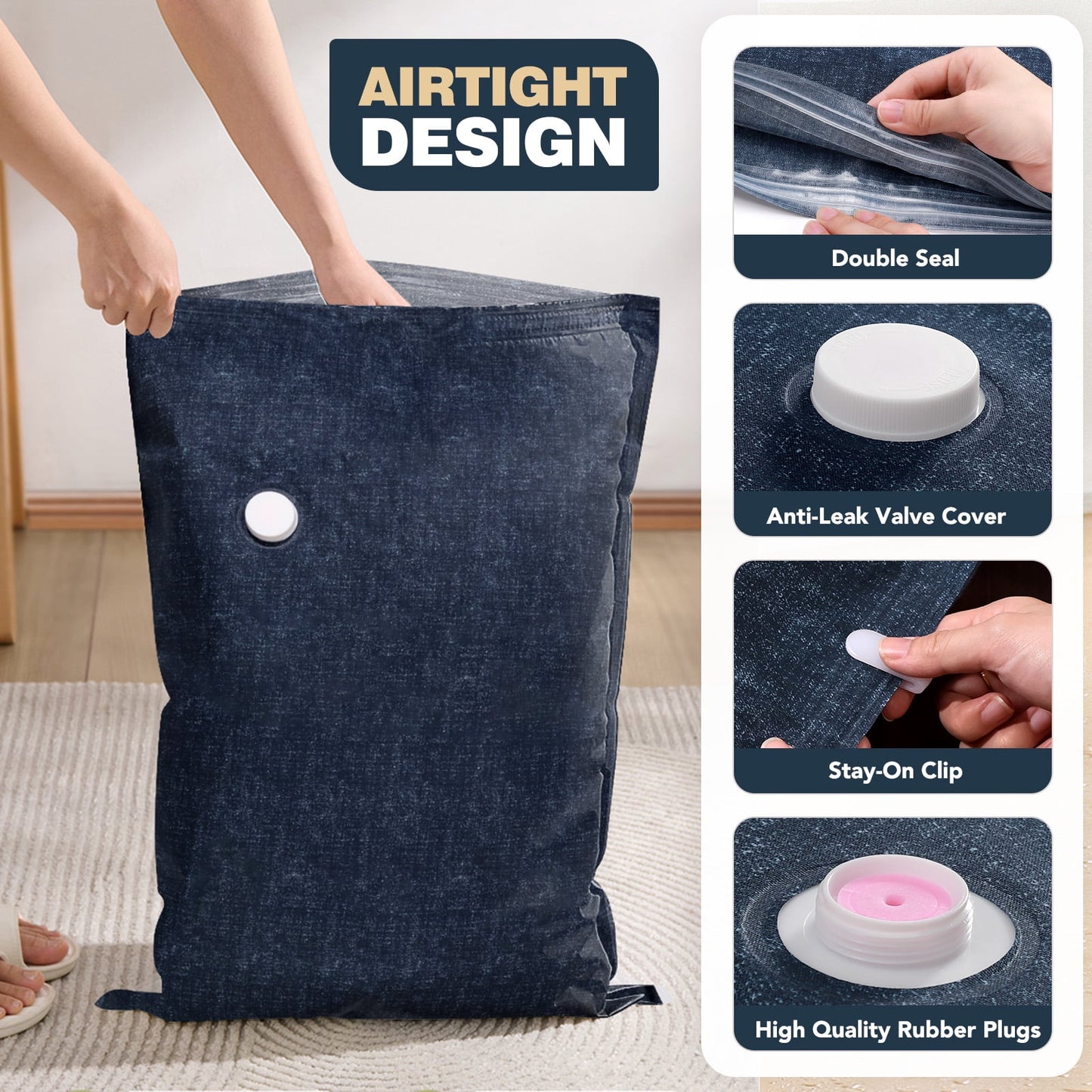 Livhil 6 Pcs Oxford Cloth Vacuum Storage Bags,Space Saver Seal Bags for Clothes,with Hand Pump