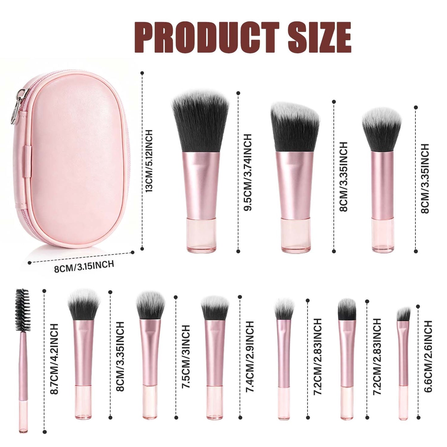 Livhil 10pcs Portable Travel Makeup Brush Set, Function Mini Makeup Brushes with Pouch
