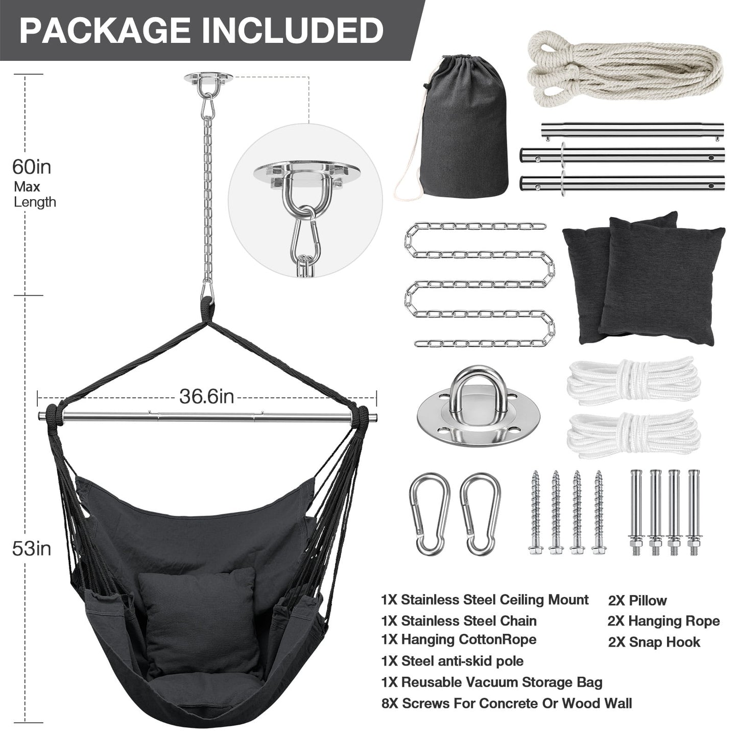 Livhil Hammock Chair Hanging Rope Swing, Outdoor Hanging Chair