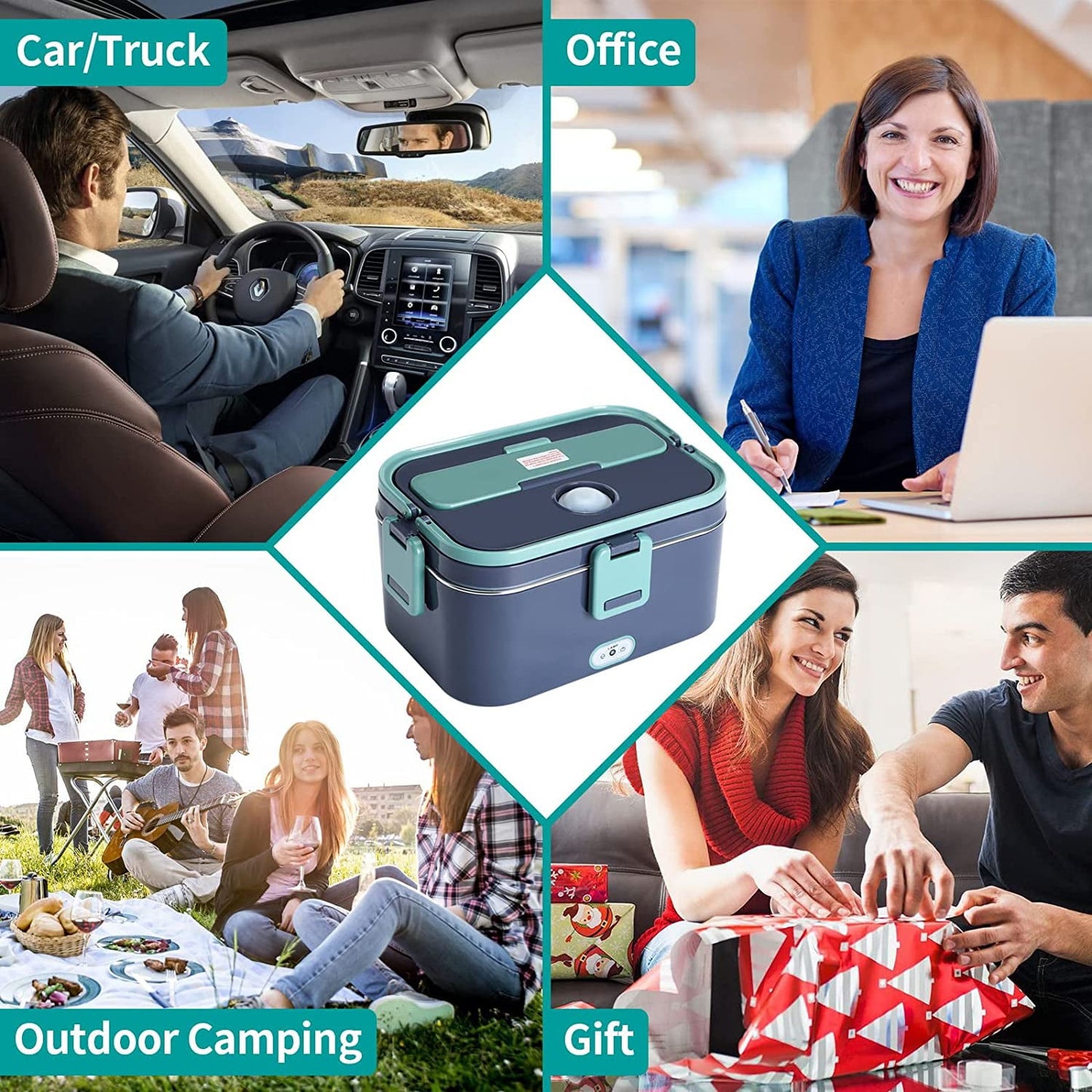 Livhil Electric Lunch Box Food Heater, Portable Food Warmer, Hot Lunch Warmer Heated Lunch Box for Adults, 60W 1.8L 12V-24V 110V Stainless Steel Container Portable Food Heater