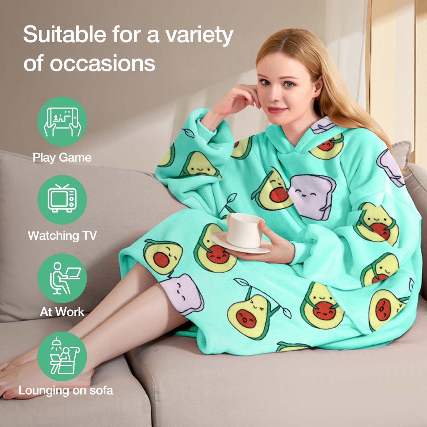 Livhil Wearable Blanket Hoodie Sweater, Blanket Sweatshirt with Sleeves Blanket Hoodies for Women Girls and Kids, Plush Hoodie Blanket