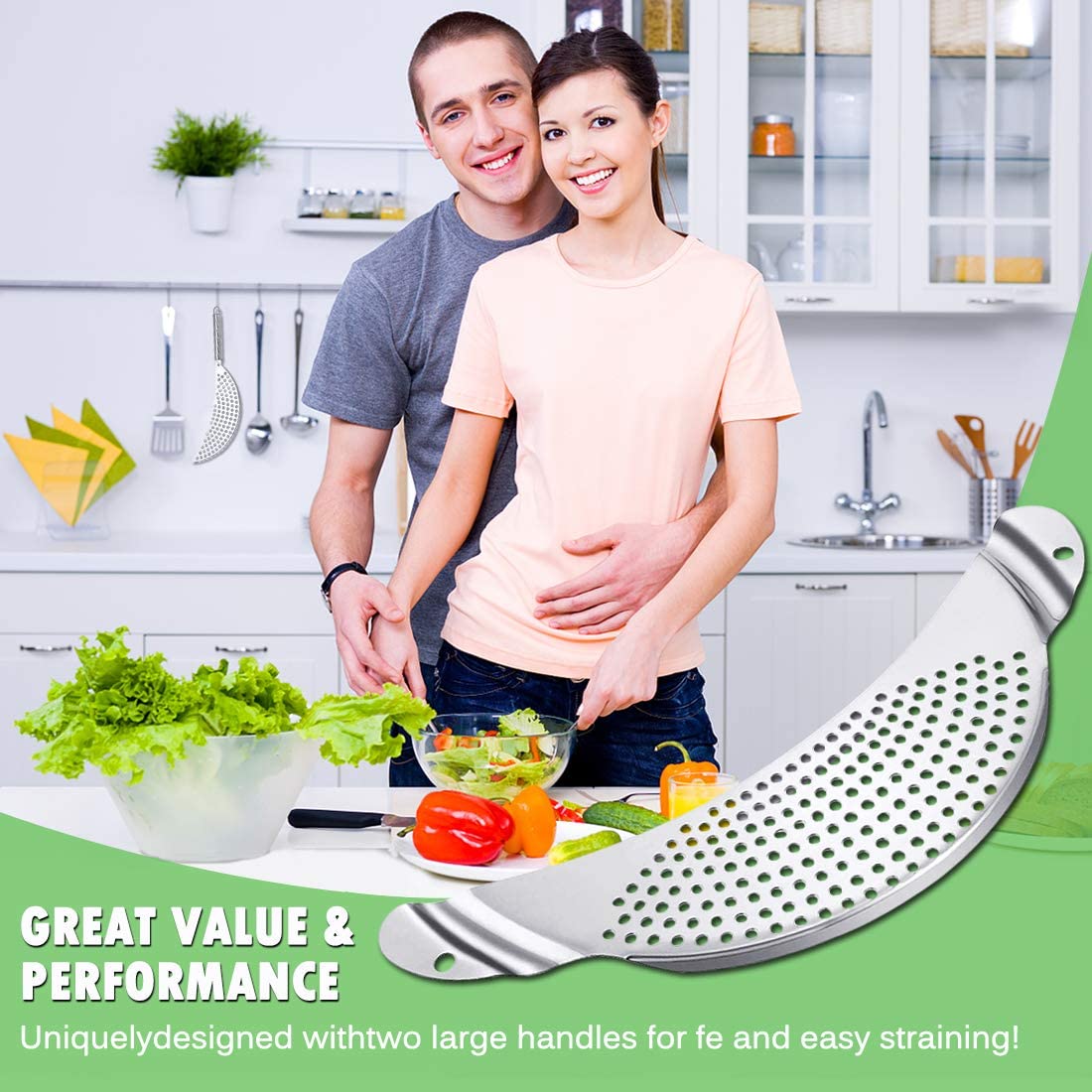 3pcs Stainless Steel Pot Strainer, Pasta Strainer Hand Held Pot Drainer, Crescent Pot Strainer