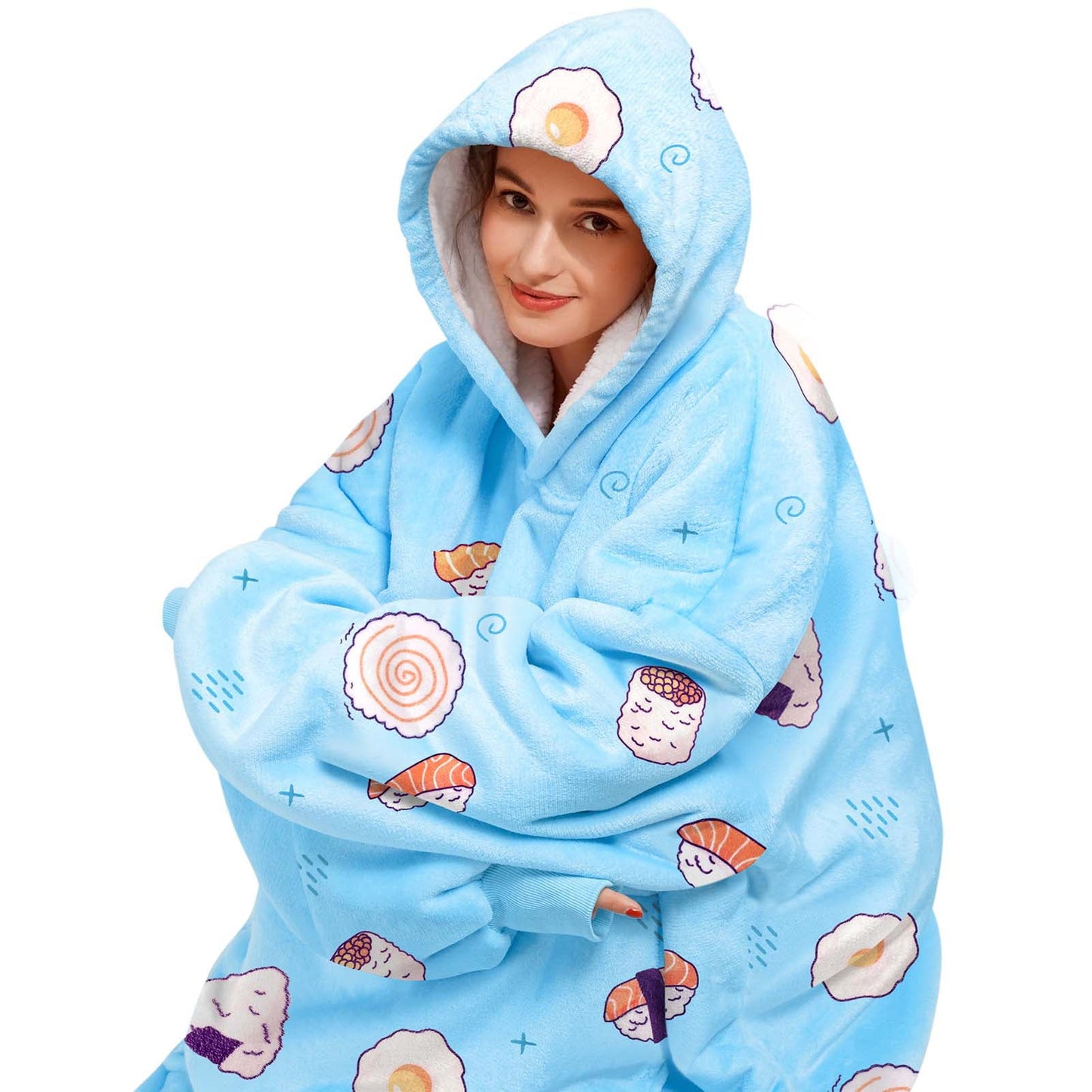 Livhil Wearable Blanket Hoodie Sweater , Oversized Blanket Hoodie with Sleeves Sherpa Sweatshirt Blanket