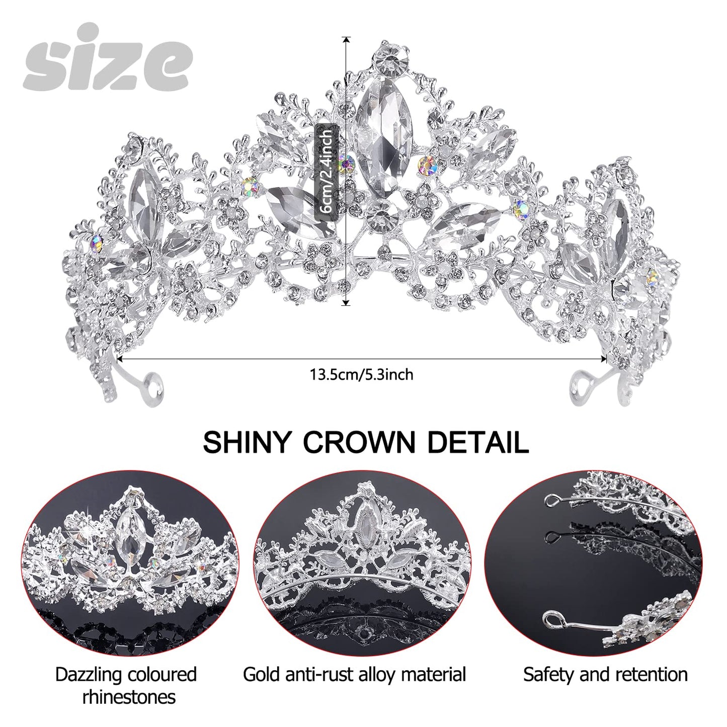 Wedding Tiara Crystal Rhinestones Bridal Crown, Silver Wedding Bridal Crown