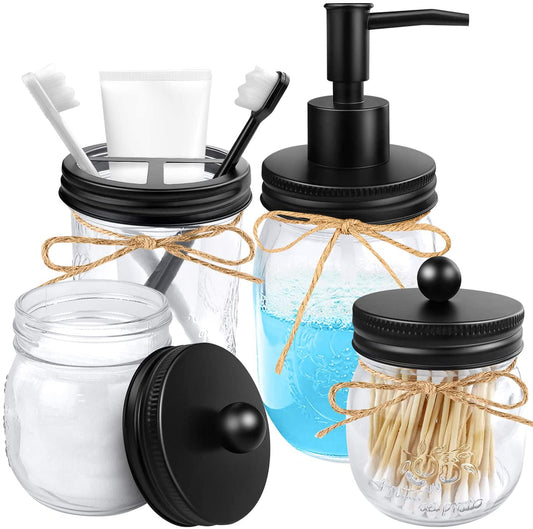 4pcs Rustic Mason Jar Bathroom Accessories Set