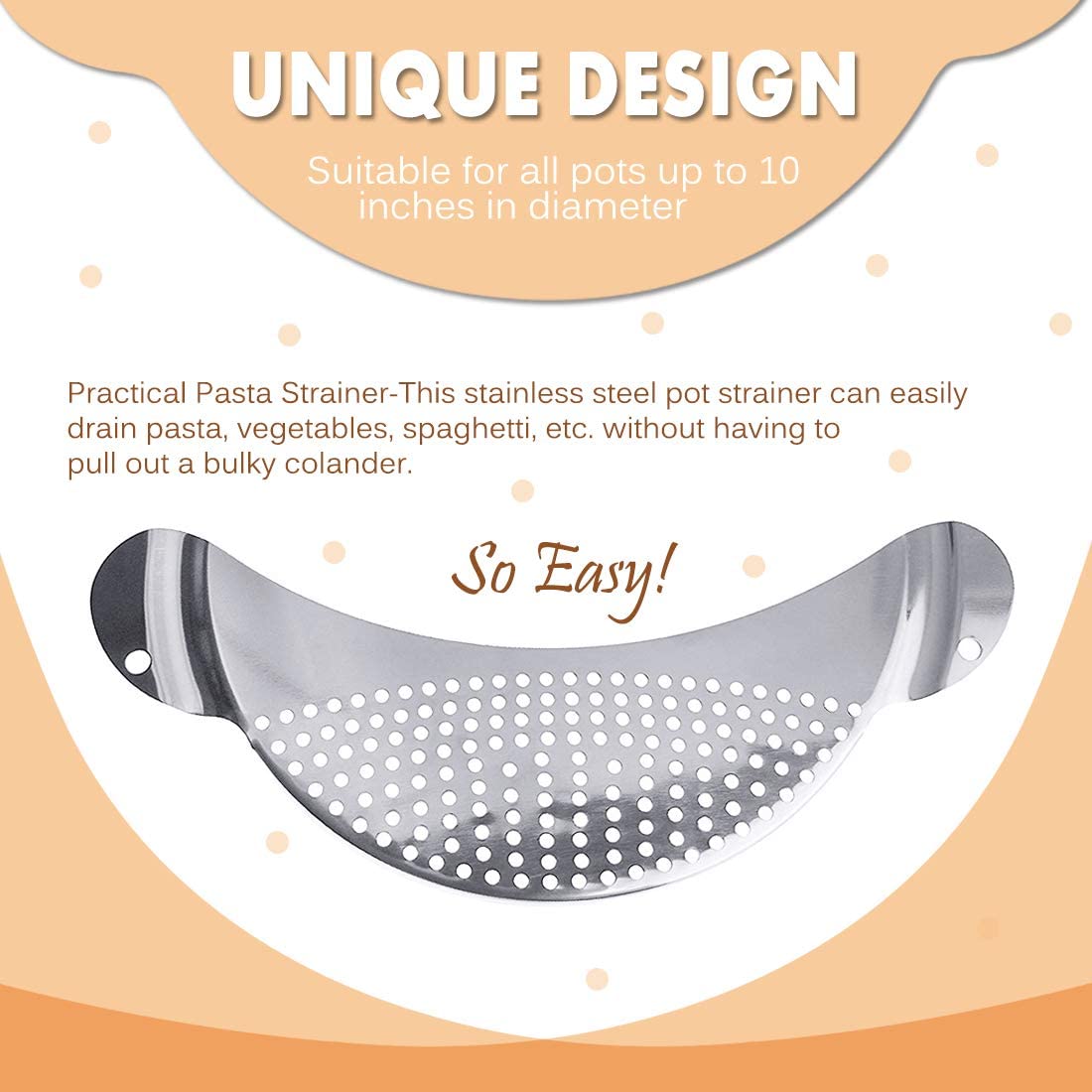 3pcs Stainless Steel Pot Strainer, Pasta Strainer Hand Held Pot Drainer, Crescent Pot Strainer