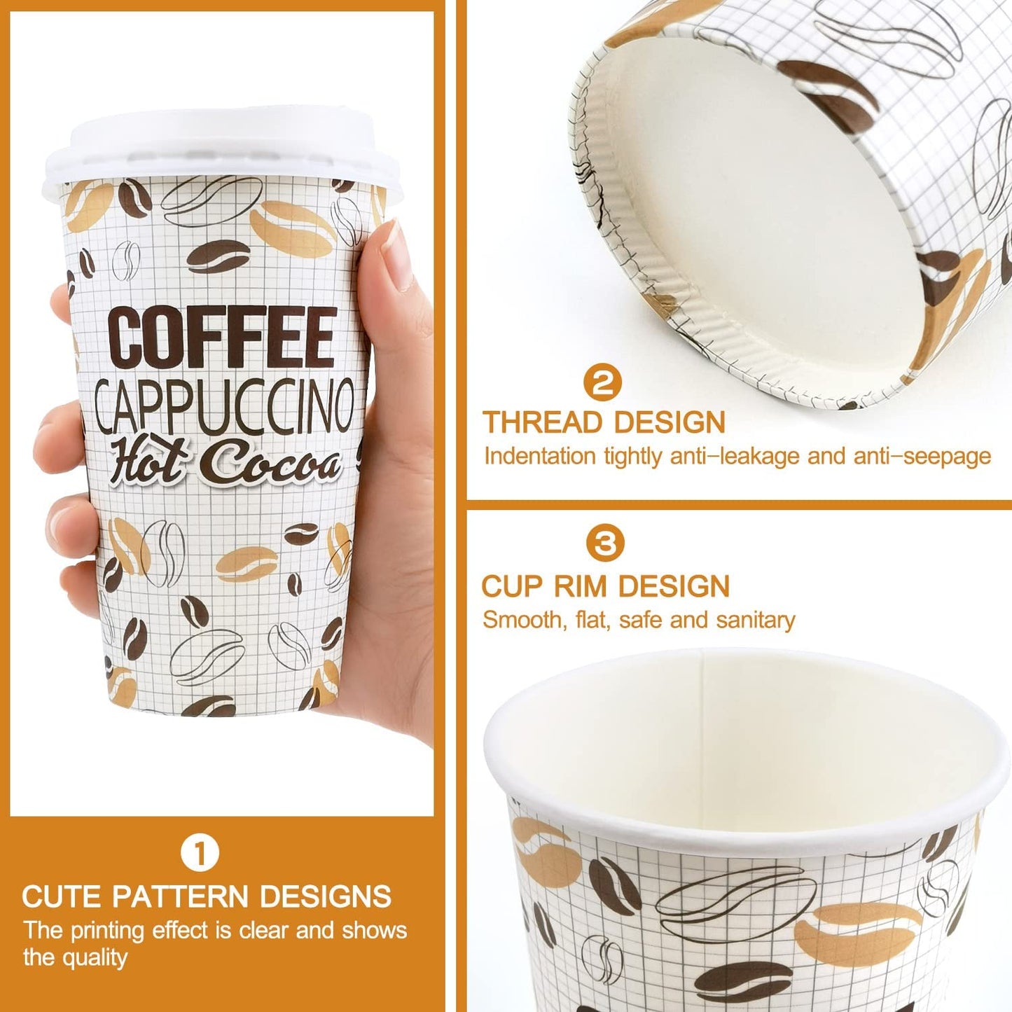 Disposable Coffee Cups with Lids, 16 Ounce, 100 Count