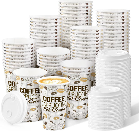 Disposable Coffee Cups with Lids, 16 Ounce, 100 Count