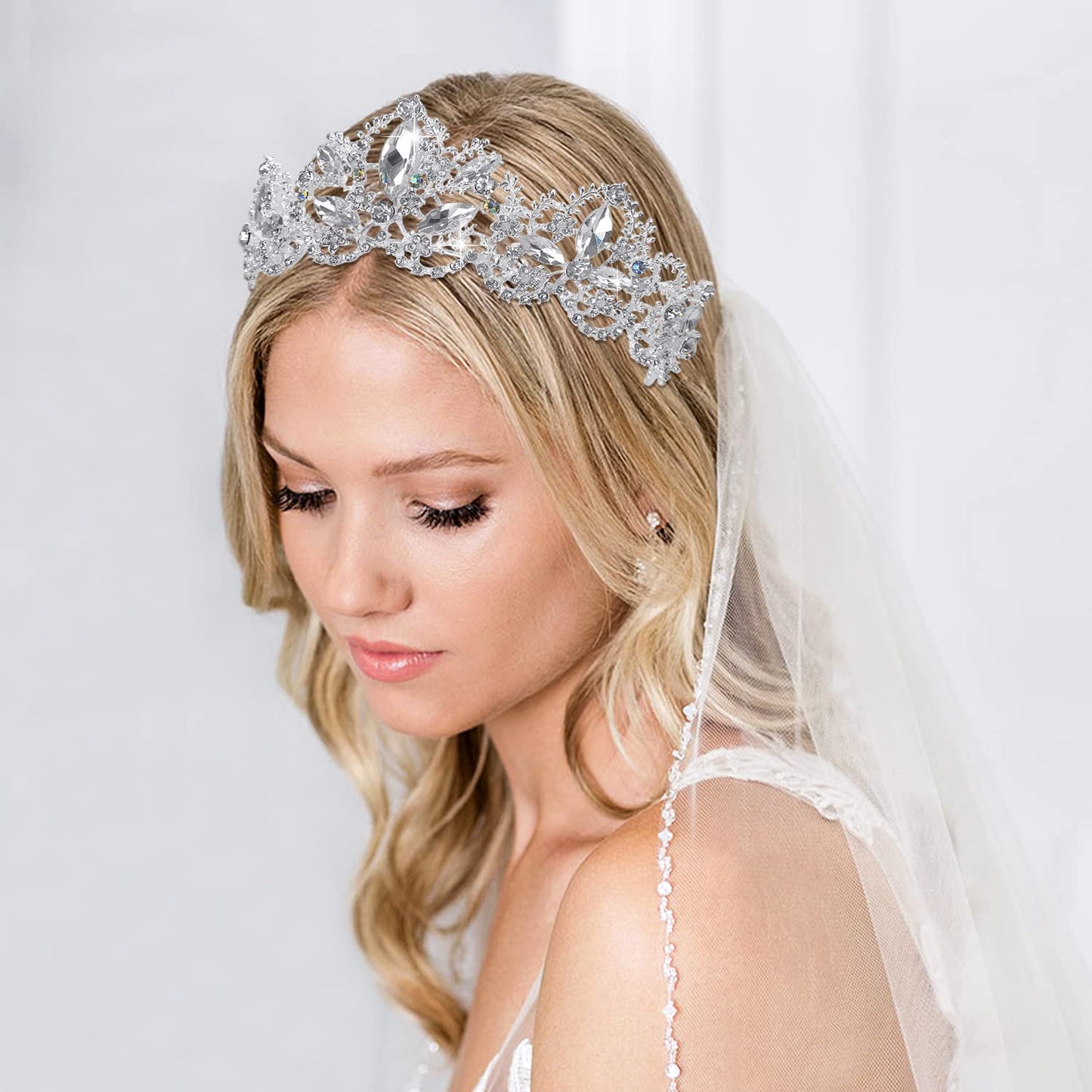 Wedding Tiara Crystal Rhinestones Bridal Crown, Silver Wedding Bridal Crown