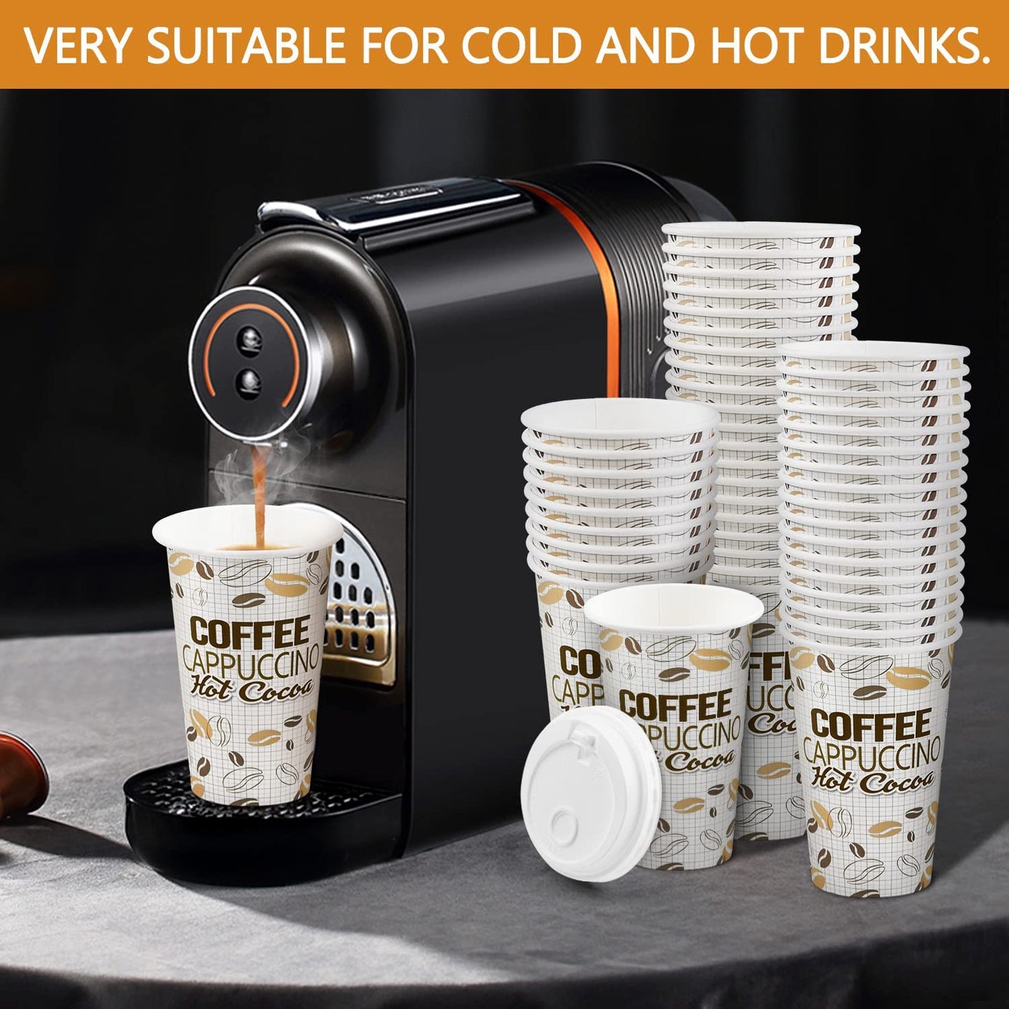 Disposable Coffee Cups with Lids, 16 Ounce, 100 Count