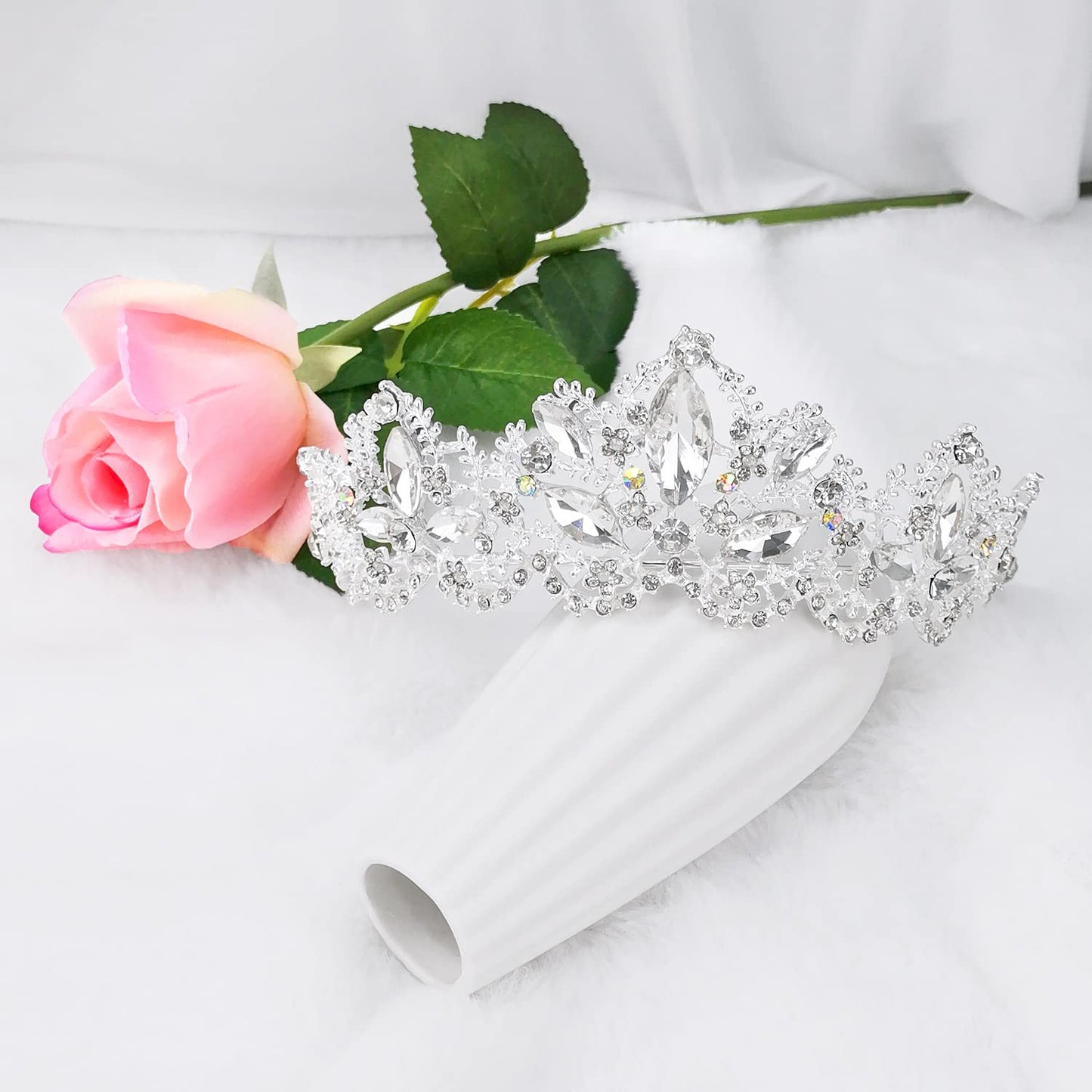Wedding Tiara Crystal Rhinestones Bridal Crown, Silver Wedding Bridal Crown