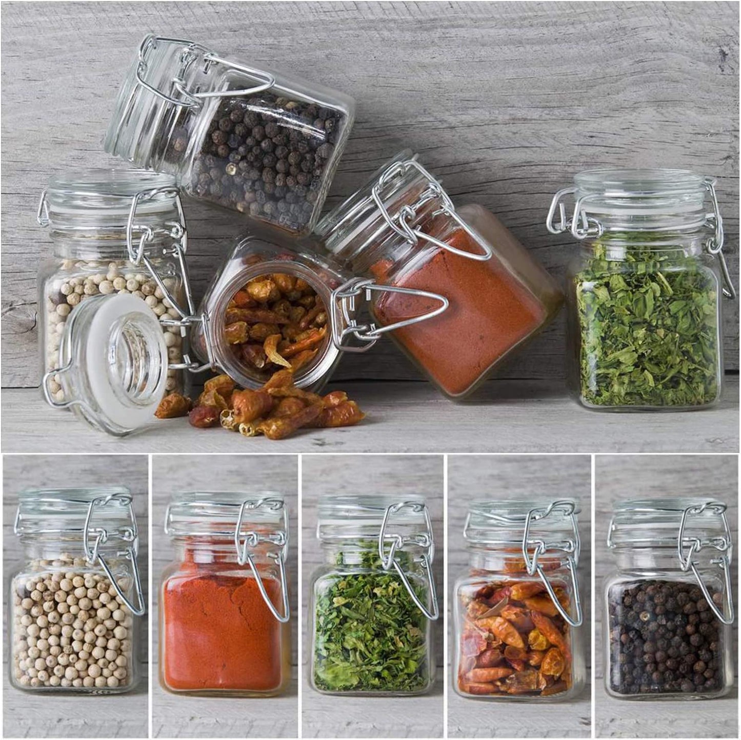 4 oz Square Glass Spice Jars  - 12 Airtight Flip Top Bottles