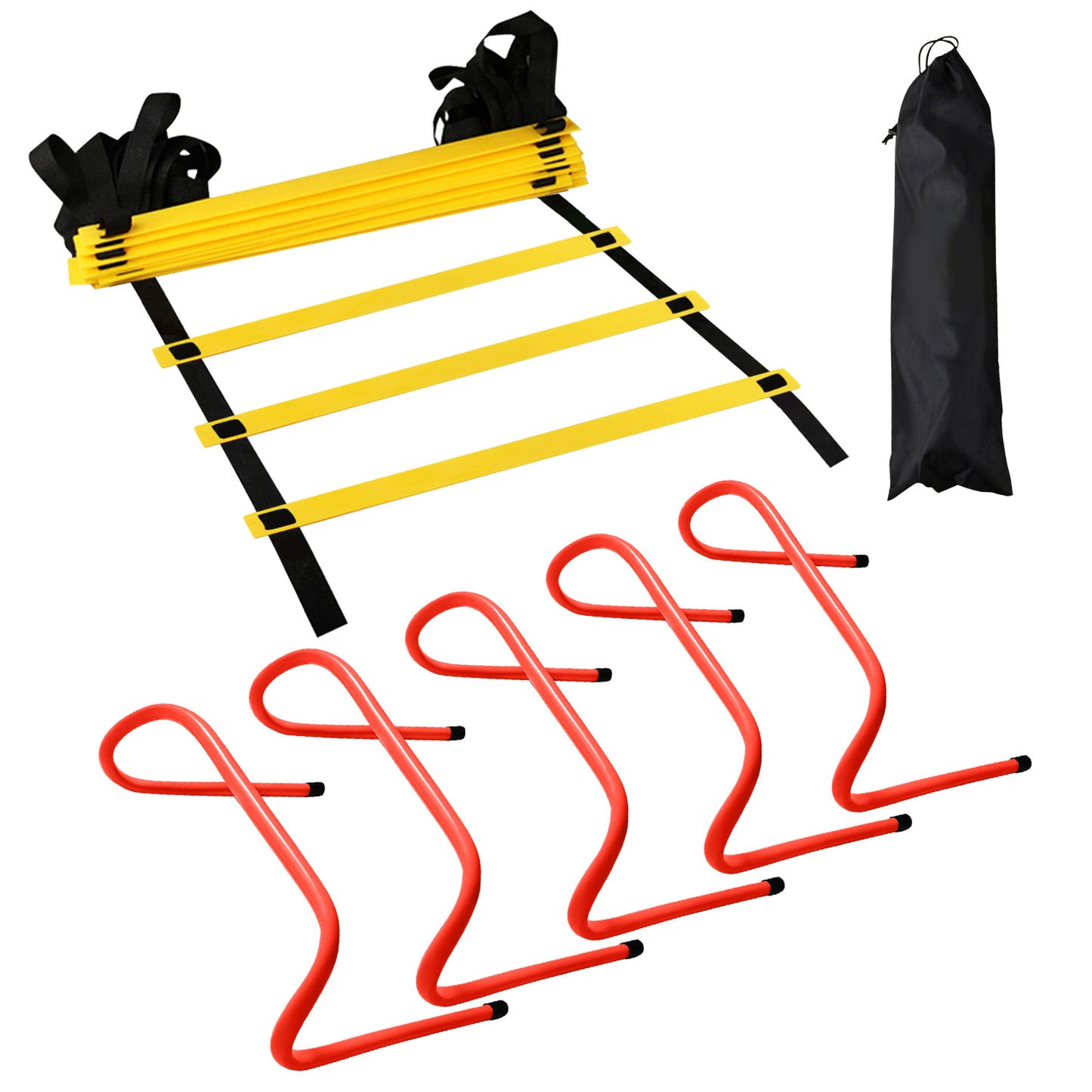 12 Rung Agility Training Ladder Kit, Extra 5pcs Speed Hurdles