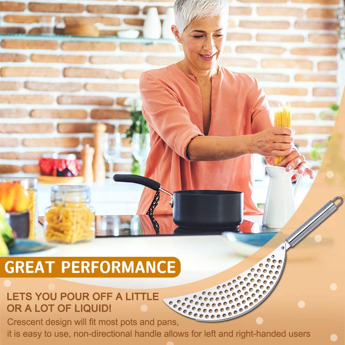 3pcs Stainless Steel Pot Strainer, Pasta Strainer Hand Held Pot Drainer, Crescent Pot Strainer